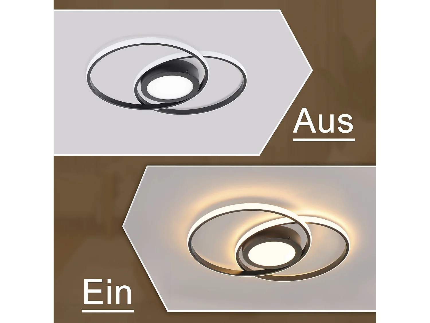 NETTLIFE Plafonnier LED Noir Salon Dimmable avec Télécommande Design Moderne Lampe de Plafond pour Chambre Cuisine Bureau