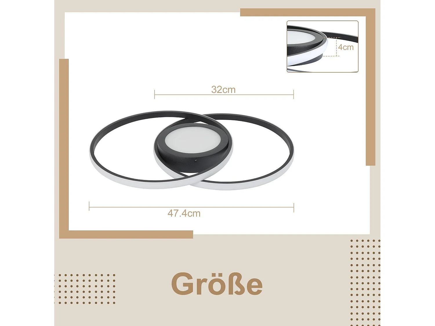NETTLIFE Plafonnier LED Noir Salon Dimmable avec Télécommande Design Moderne Lampe de Plafond pour Chambre Cuisine Bureau