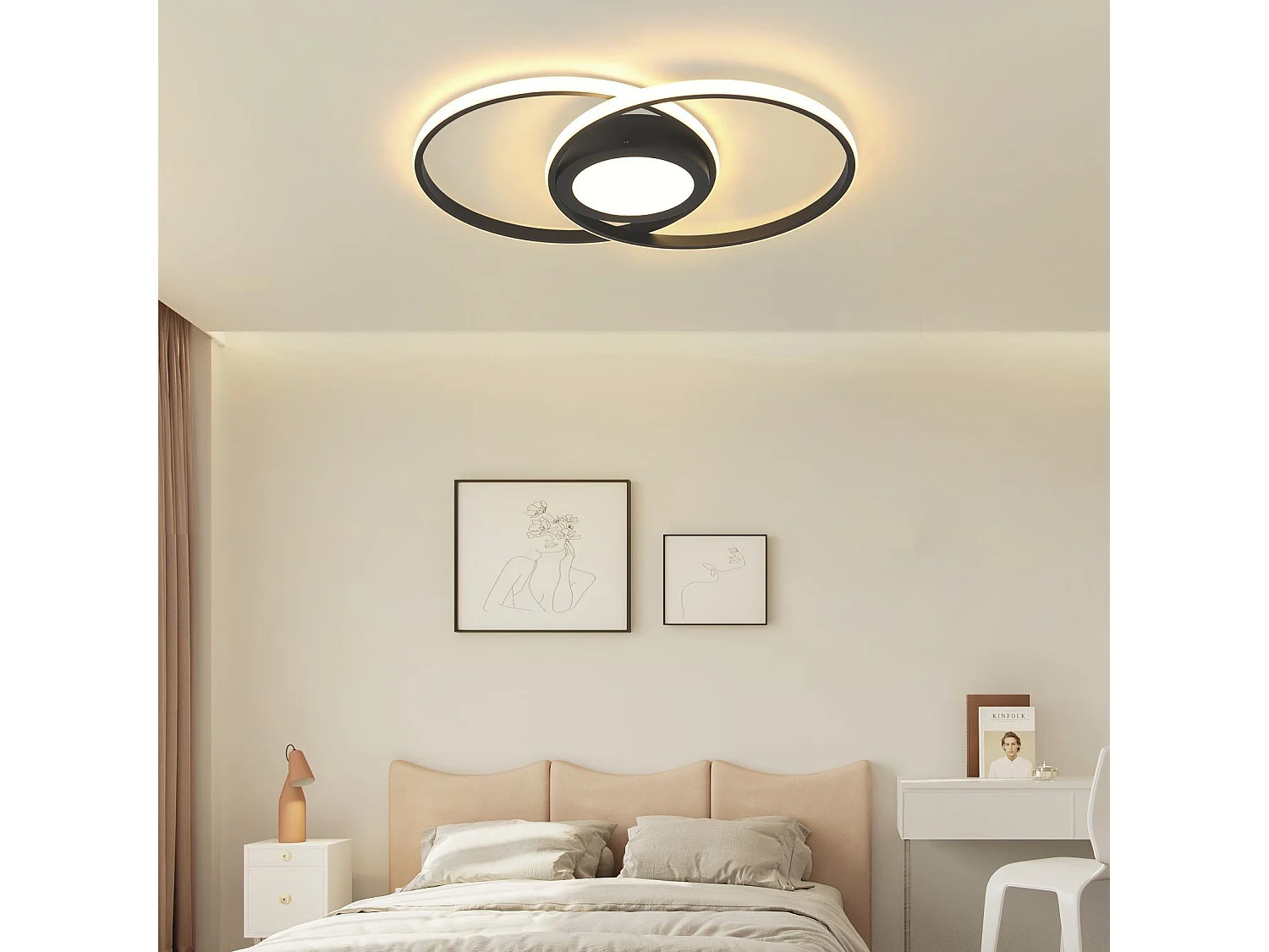 NETTLIFE Plafonnier LED Noir Salon Dimmable avec Télécommande Design Moderne Lampe de Plafond pour Chambre Cuisine Bureau
