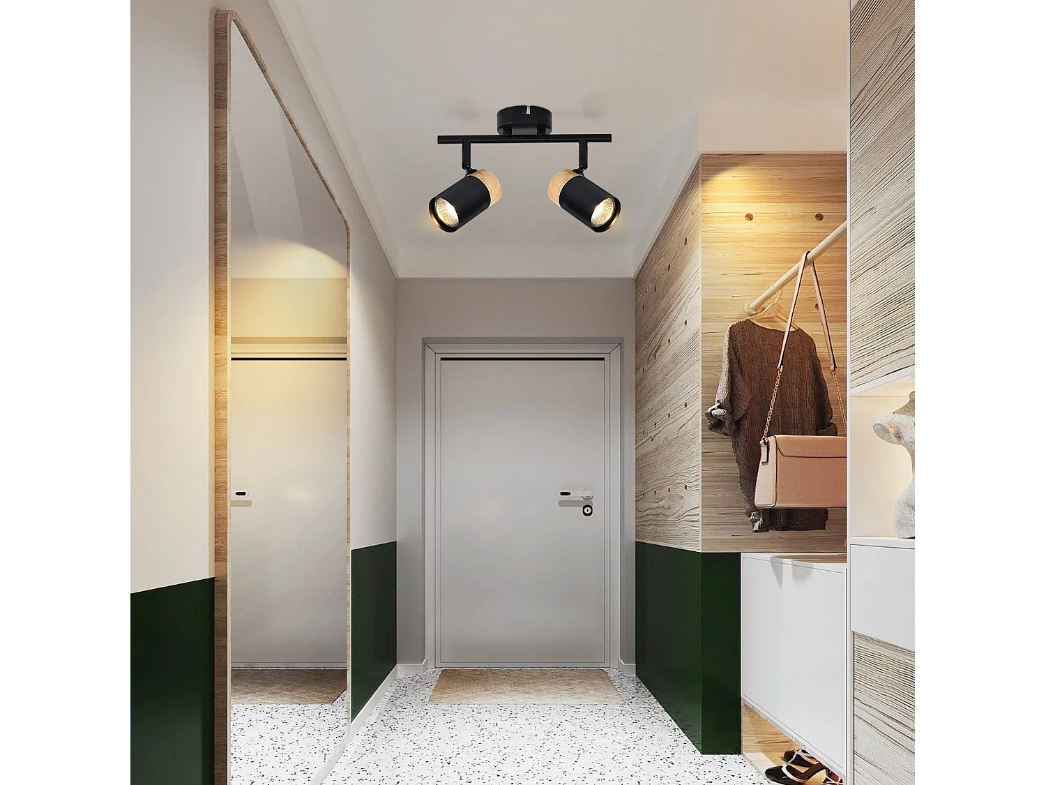 NETTLIFE Opbouwspot hout - GU10 Fitting - 2 Lichts - zwart - draaibar 330° Plafondlamp - vintage Plafondspot - voor Hal | Woonkamer | Slaapkamer | Keuken