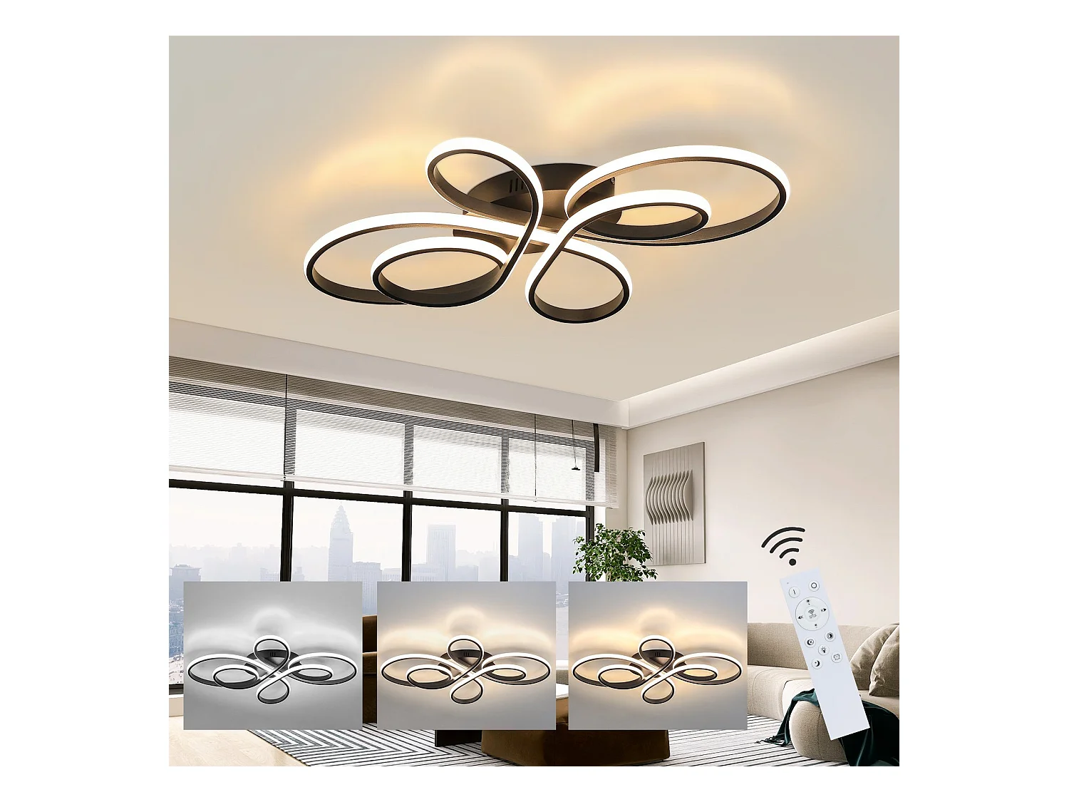 NETTLIFE Plafondlamp LED Zwart 80cm 3000-6000K Dimbaar met Afstandsbediening Moderne Keukenverlichting met Creatief ontwerp voor Slaapkamer | Woonkamer | Hotel 78W