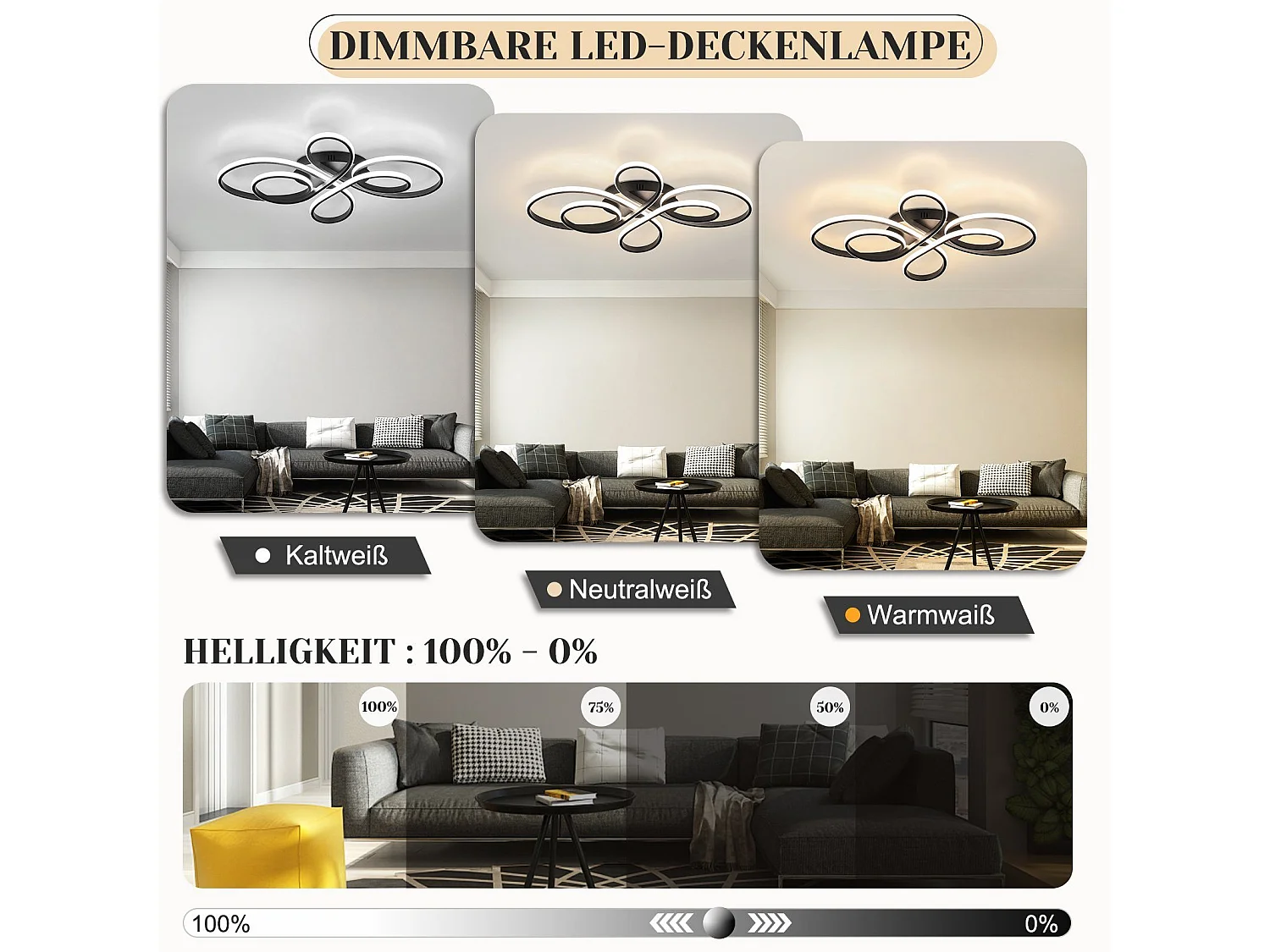 NETTLIFE Plafonnier LED Noir Intensité Variable 80 cm Salon 78W Chambre Moderne avec Télécommande Design Idéal pour Salle à Manger Bureau Cuisine