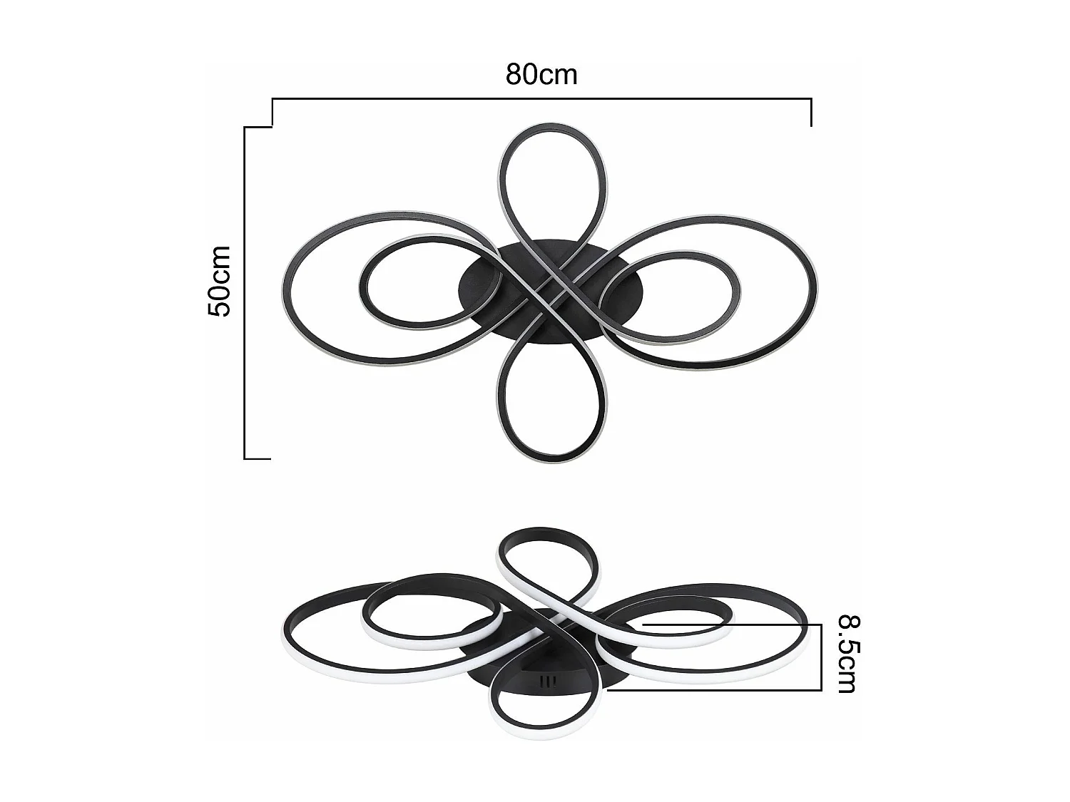 NETTLIFE Plafonnier LED Noir Intensité Variable 80 cm Salon 78W Chambre Moderne avec Télécommande Design Idéal pour Salle à Manger Bureau Cuisine