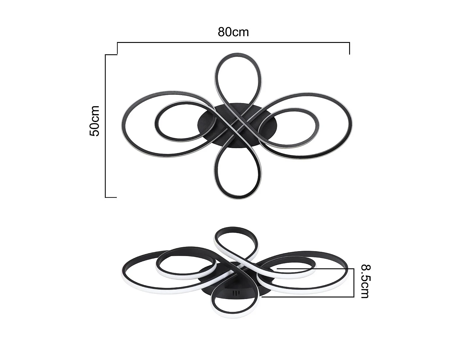 NETTLIFE Plafondlamp LED Zwart 80cm 3000-6000K Dimbaar met Afstandsbediening Moderne Keukenverlichting met Creatief ontwerp voor Slaapkamer | Woonkamer | Hotel 78W