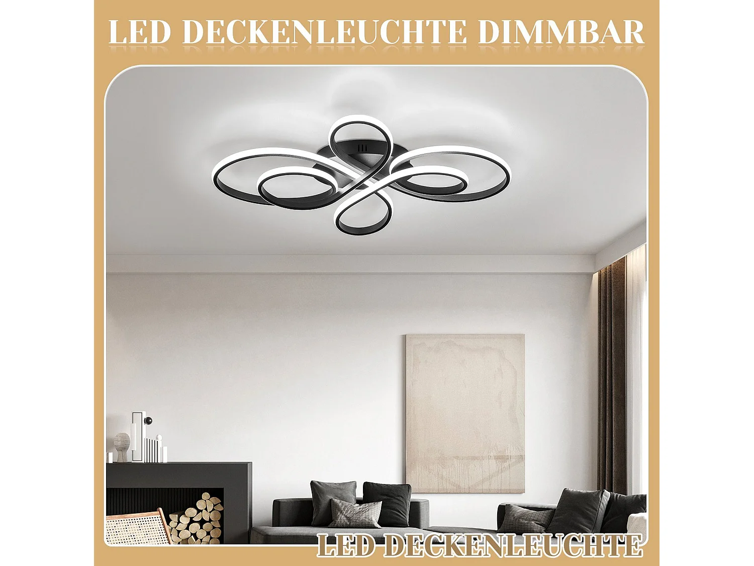 NETTLIFE Plafondlamp LED Zwart 80cm 3000-6000K Dimbaar met Afstandsbediening Moderne Keukenverlichting met Creatief ontwerp voor Slaapkamer | Woonkamer | Hotel 78W