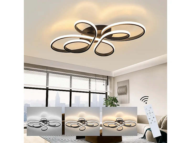NETTLIFE Plafonnier LED Noir Intensité Variable 80 cm Salon 78W Chambre Moderne avec Télécommande Design Idéal pour Salle à Manger Bureau Cuisine
