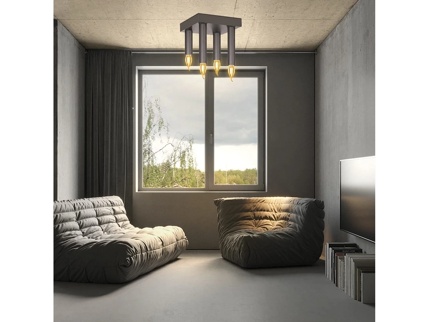 NETTLIFE Plafonnier Vintage E14 Lampe Industrielle Gris Lampe de Chambre avec 4 Spots en Métal pour Salon Cuisine Couloir Bar