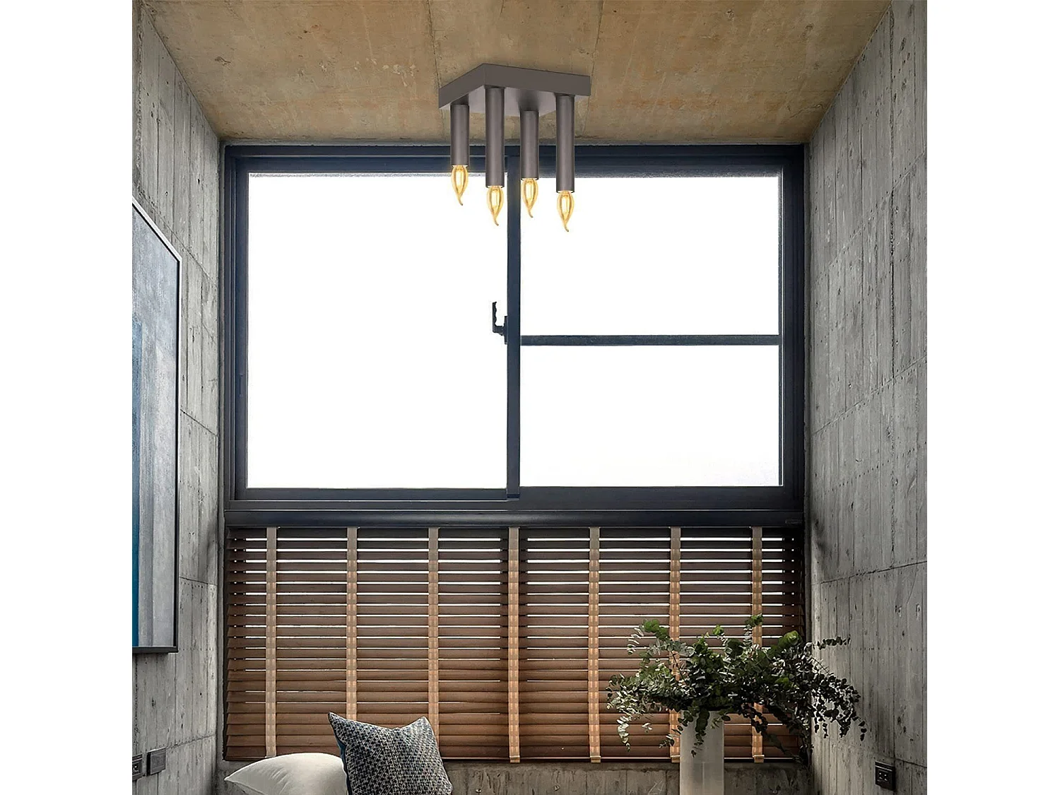 NETTLIFE Plafonnier Vintage E14 Lampe Industrielle Gris Lampe de Chambre avec 4 Spots en Métal pour Salon Cuisine Couloir Bar