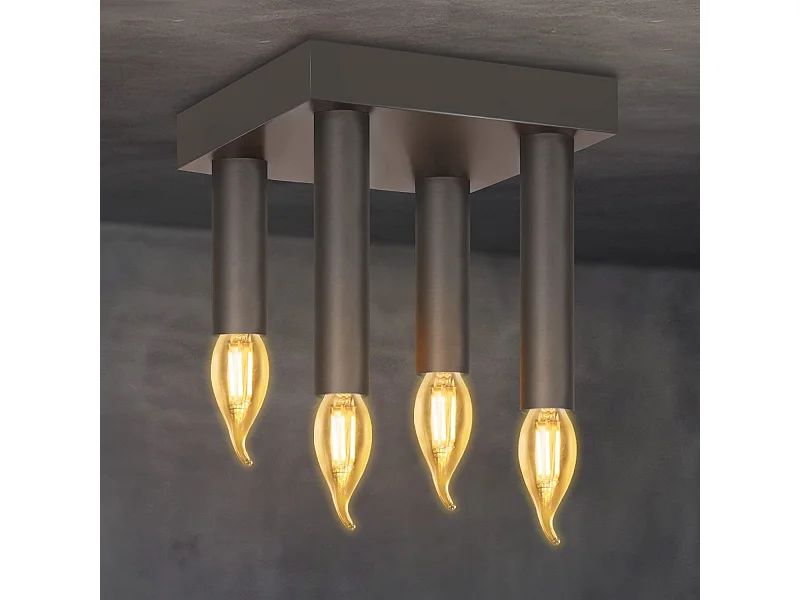 NETTLIFE Plafonnier Vintage E14 Lampe Industrielle Gris Lampe de Chambre avec 4 Spots en Métal pour Salon Cuisine Couloir Bar