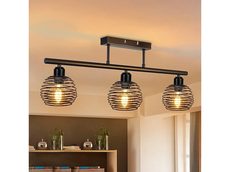 NETTLIFE Plafondlamp E27 - Zwart - 3-Lichts - met Metalen Lampkap - Vintage Plafondverlichting - voor Eetkamer | Slaapkamer | Woonkamer - Max.25W