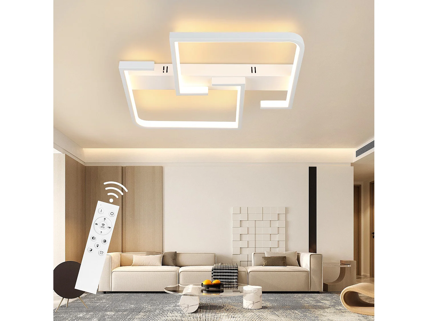 NETTLIFE Lampa sufitowa LED Salon Możliwość ściemniania za pomocą pilota 45 W 60 cm Lampa metalowa Lampa o nowoczesnym designie do sypialni Jadalnia Kuchnia Biuro