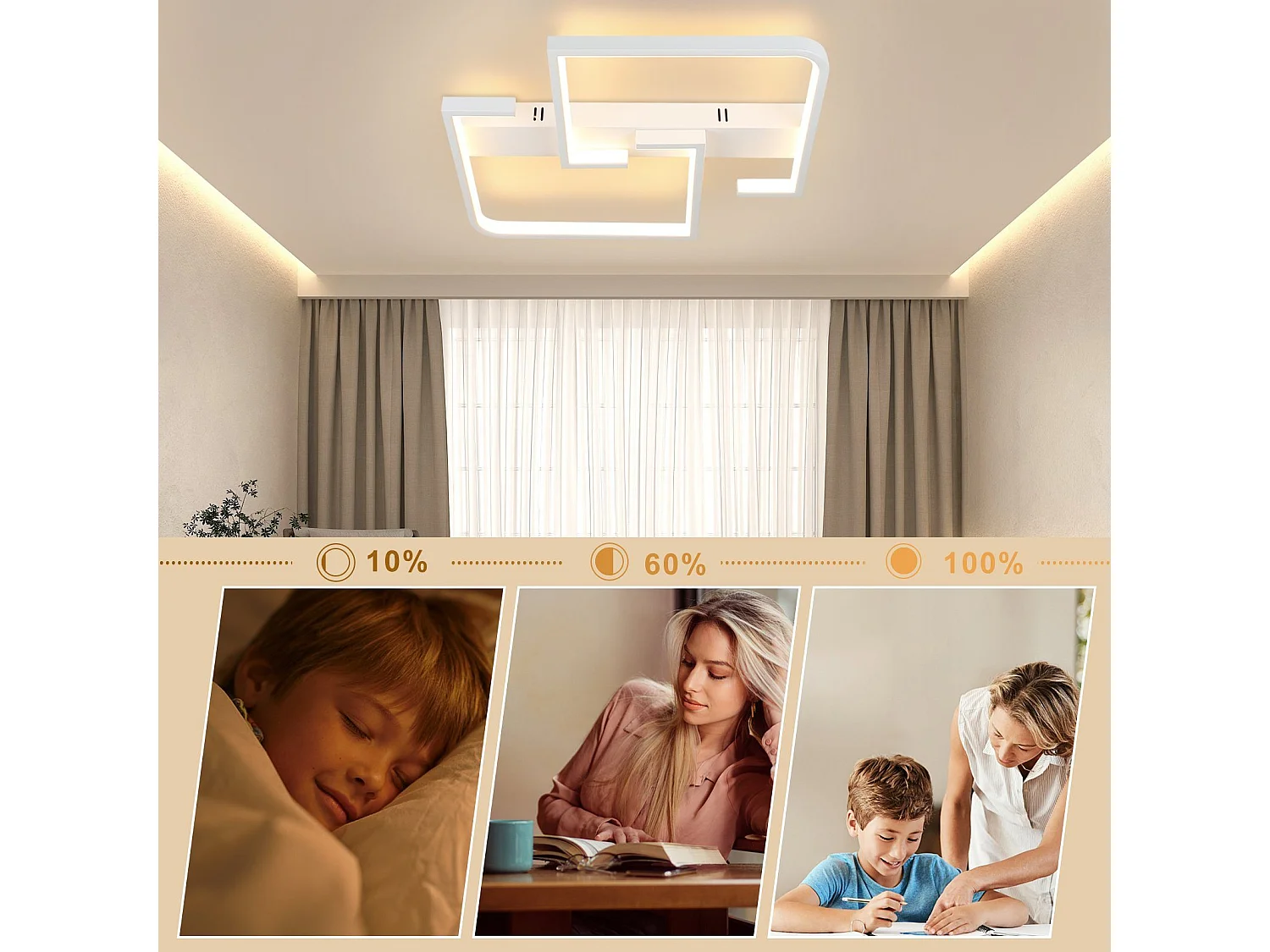 NETTLIFE Lampa sufitowa LED Salon Możliwość ściemniania za pomocą pilota 45 W 60 cm Lampa metalowa Lampa o nowoczesnym designie do sypialni Jadalnia Kuchnia Biuro