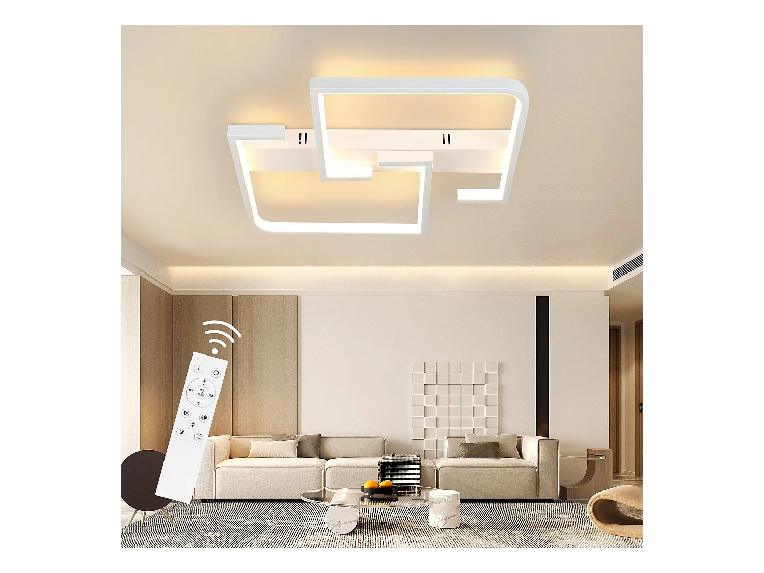 NETTLIFE Plafonnier LED Salon Dimmable avec Télécommande 45 W 60 cm Lampe en Métal Lampe Design Moderne pour Chambre Salle à Manger Cuisine Bureau