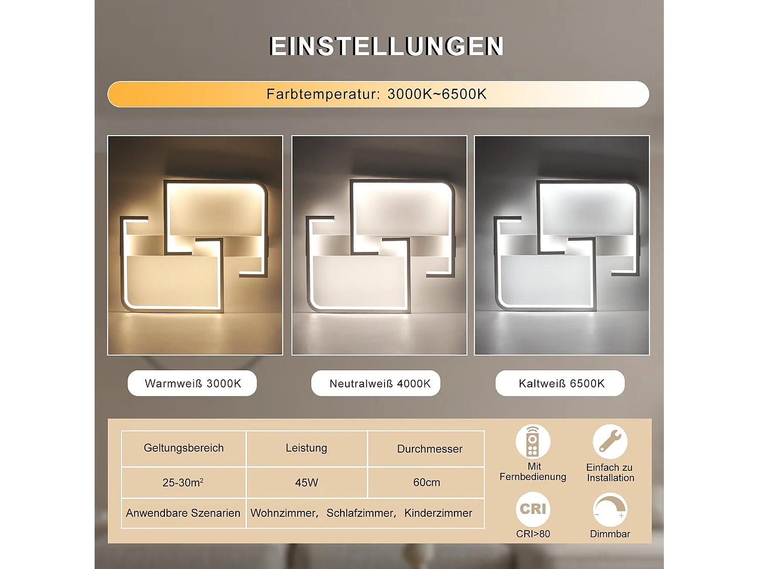 NETTLIFE Plafondlamp LED - vierkant - Wit - 60cm - 2-Lichts - 3000-6500K Dimbaar - Moderne Slaapkamerverlichting - Metaal - voor Keuken | Woonkamer | Hotel - 45W