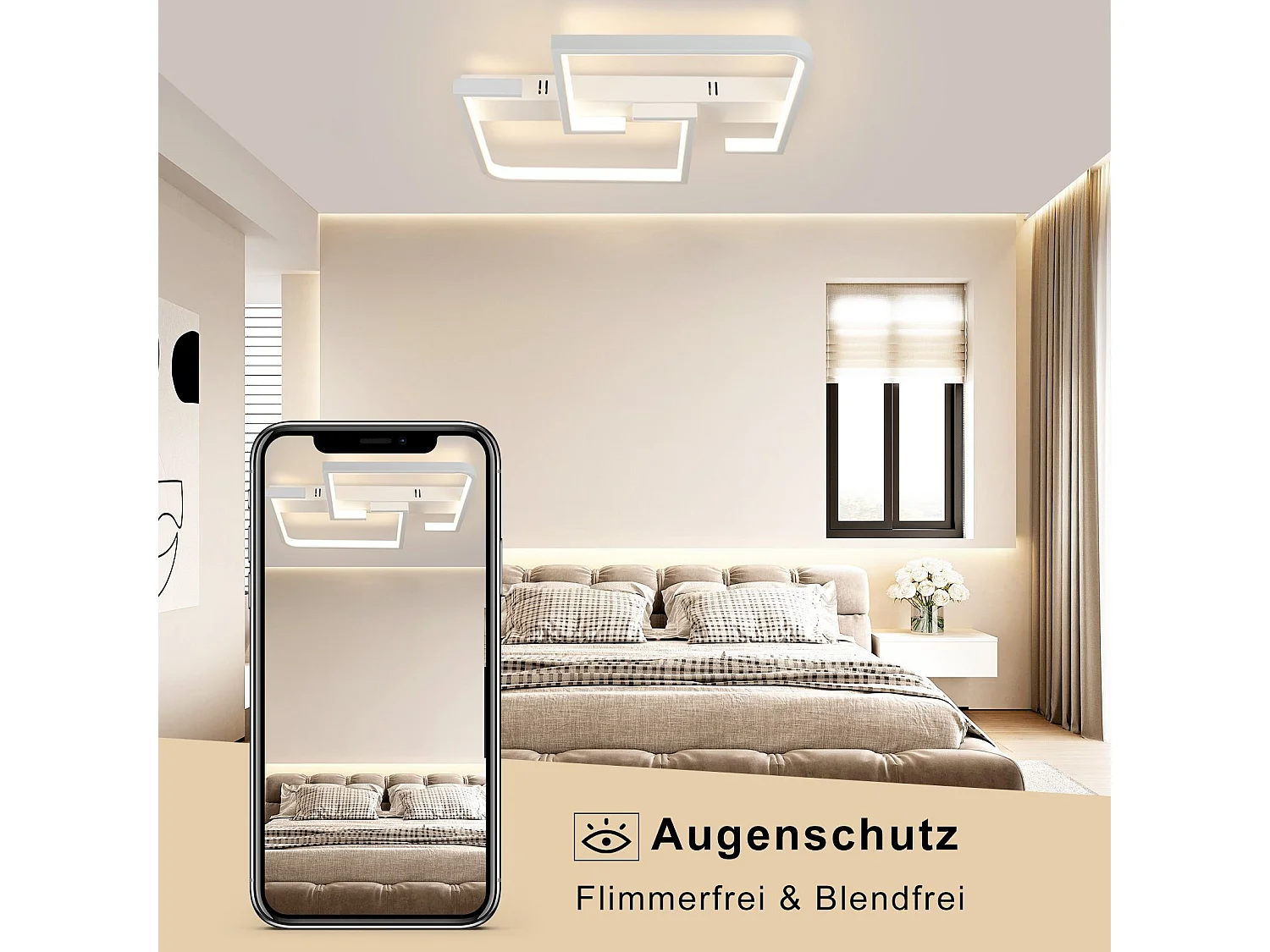 NETTLIFE Plafondlamp LED - vierkant - Wit - 60cm - 2-Lichts - 3000-6500K Dimbaar - Moderne Slaapkamerverlichting - Metaal - voor Keuken | Woonkamer | Hotel - 45W