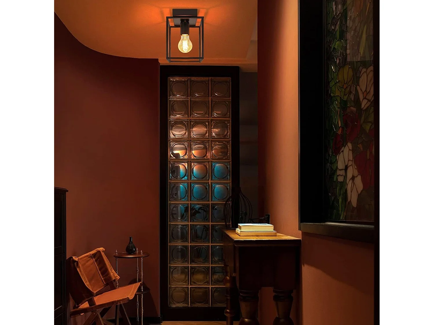 NETTLIFE Plafondlamp E27 - vierkant - Retro Plafondverlichting - Zwart - Vintage - Metalen Lamp - voor Slaapkamer | Woonkamer | Gang | Keuken - Max.40W