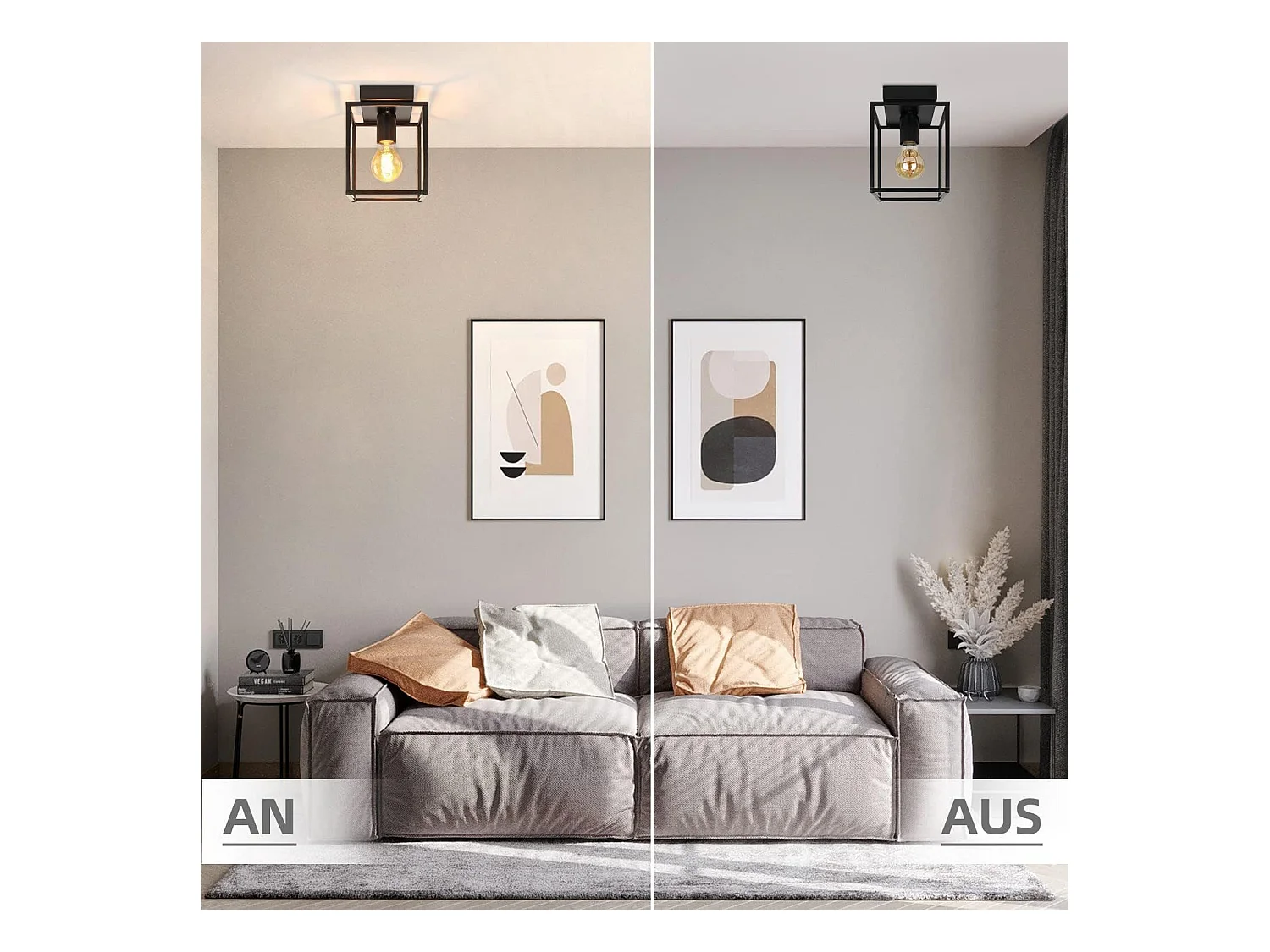 NETTLIFE Plafondlamp E27 - vierkant - Retro Plafondverlichting - Zwart - Vintage - Metalen Lamp - voor Slaapkamer | Woonkamer | Gang | Keuken - Max.40W