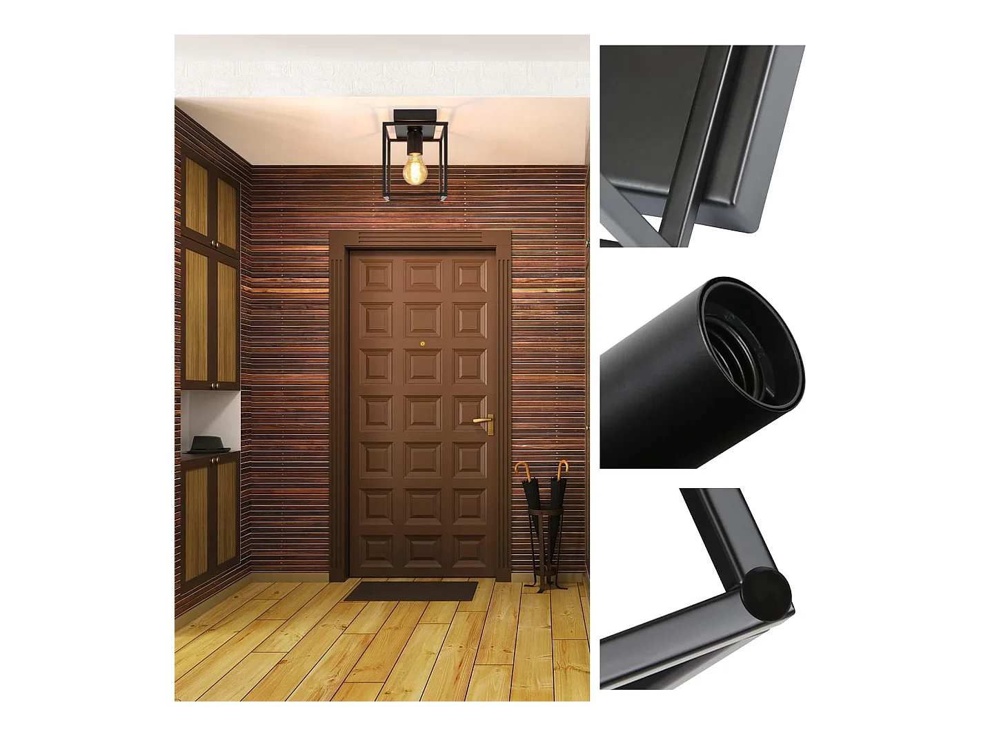 NETTLIFE Plafondlamp E27 - vierkant - Retro Plafondverlichting - Zwart - Vintage - Metalen Lamp - voor Slaapkamer | Woonkamer | Gang | Keuken - Max.40W