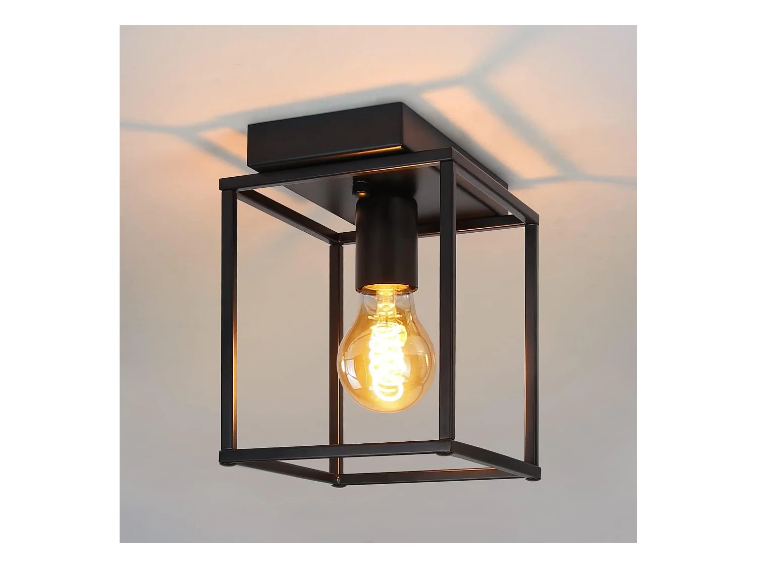 NETTLIFE Plafondlamp E27 - vierkant - Retro Plafondverlichting - Zwart - Vintage - Metalen Lamp - voor Slaapkamer | Woonkamer | Gang | Keuken - Max.40W