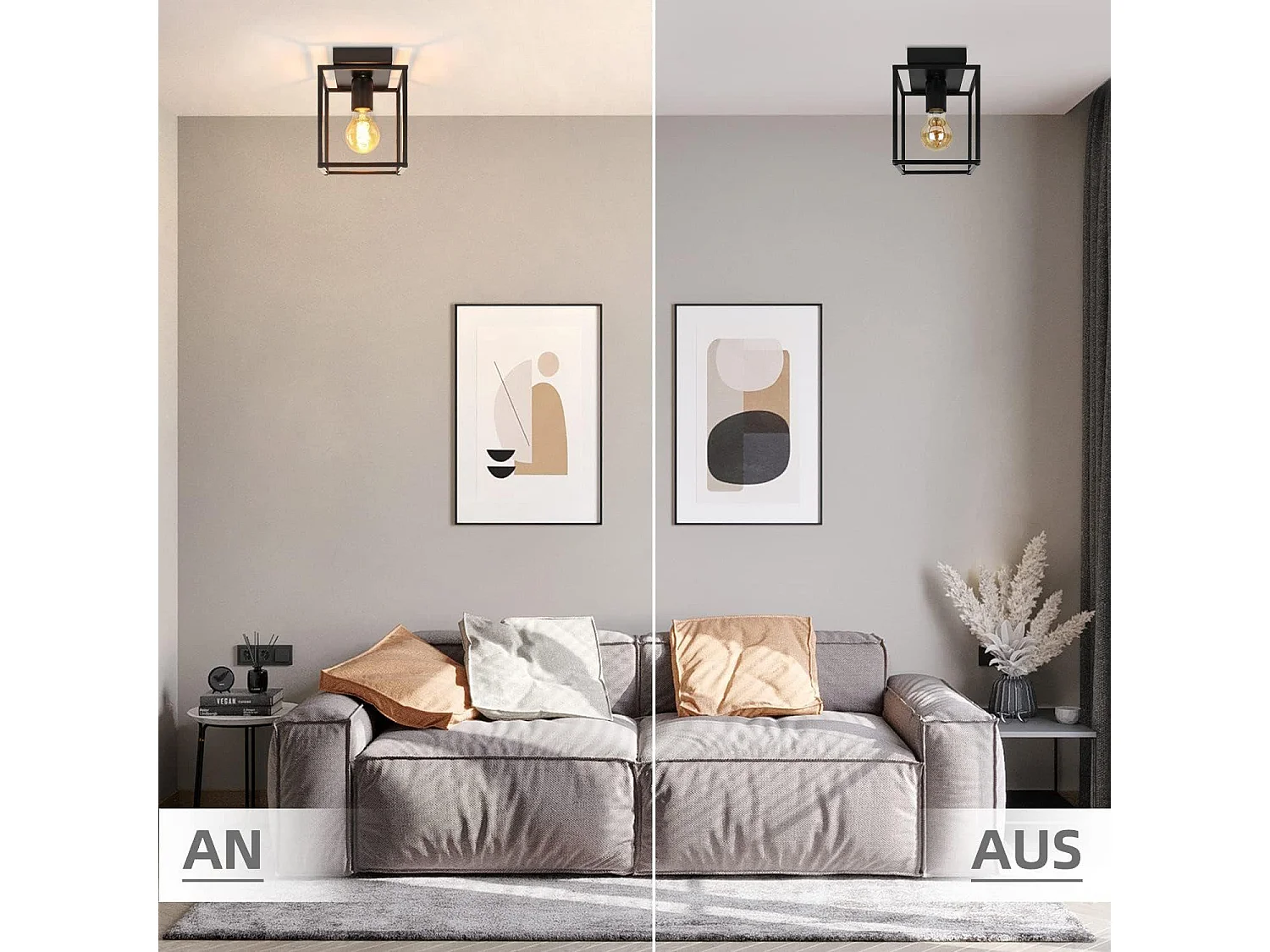 NETTLIFE Plafondlamp E27 - vierkant - Retro Plafondverlichting - Zwart - Vintage - Metalen Lamp - voor Slaapkamer | Woonkamer | Gang | Keuken - Max.40W