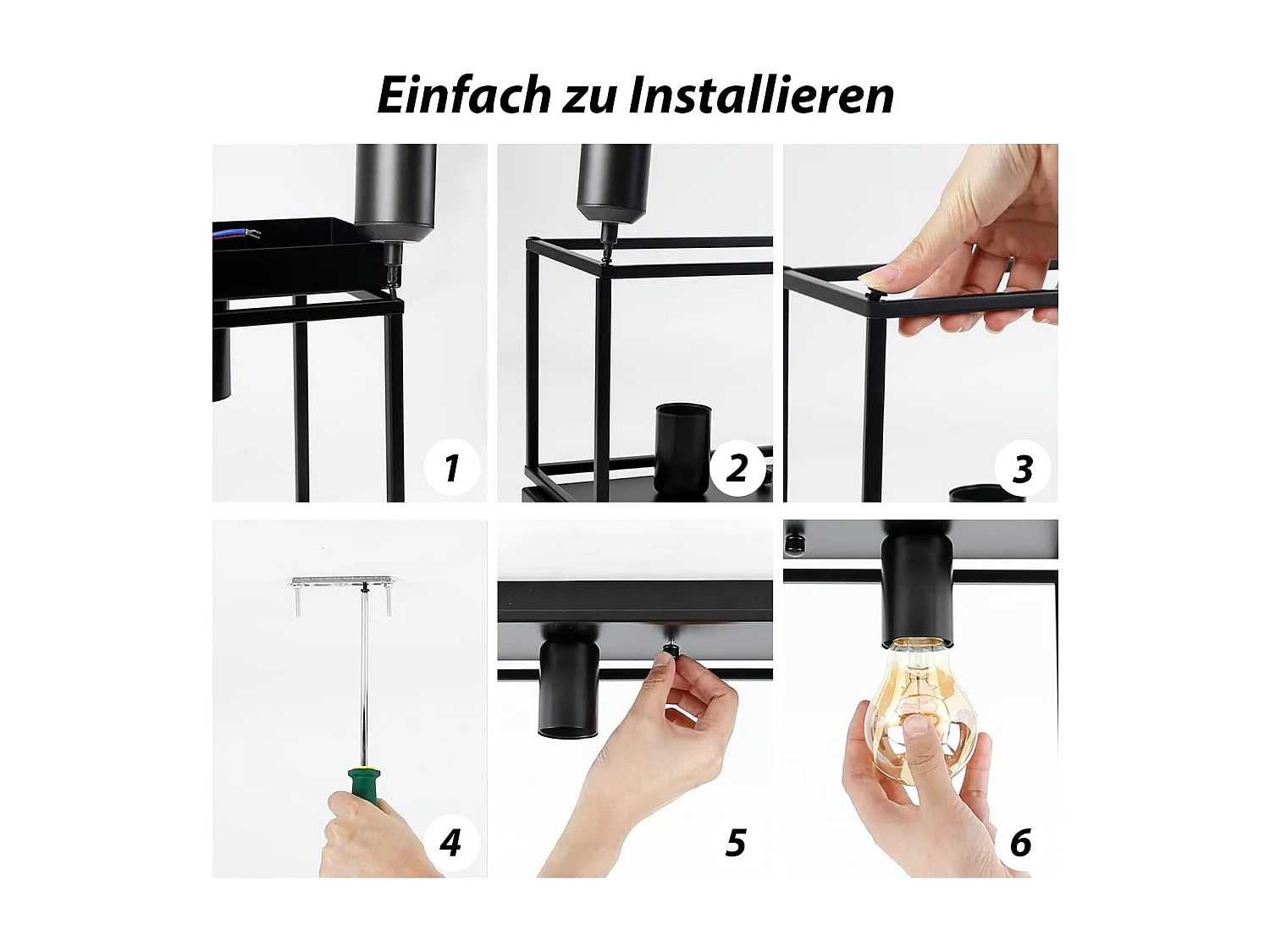 NETTLIFE Plafondlamp E27 - vierkant - Retro Plafondverlichting - Zwart - Vintage - Metalen Lamp - voor Slaapkamer | Woonkamer | Gang | Keuken - Max.40W