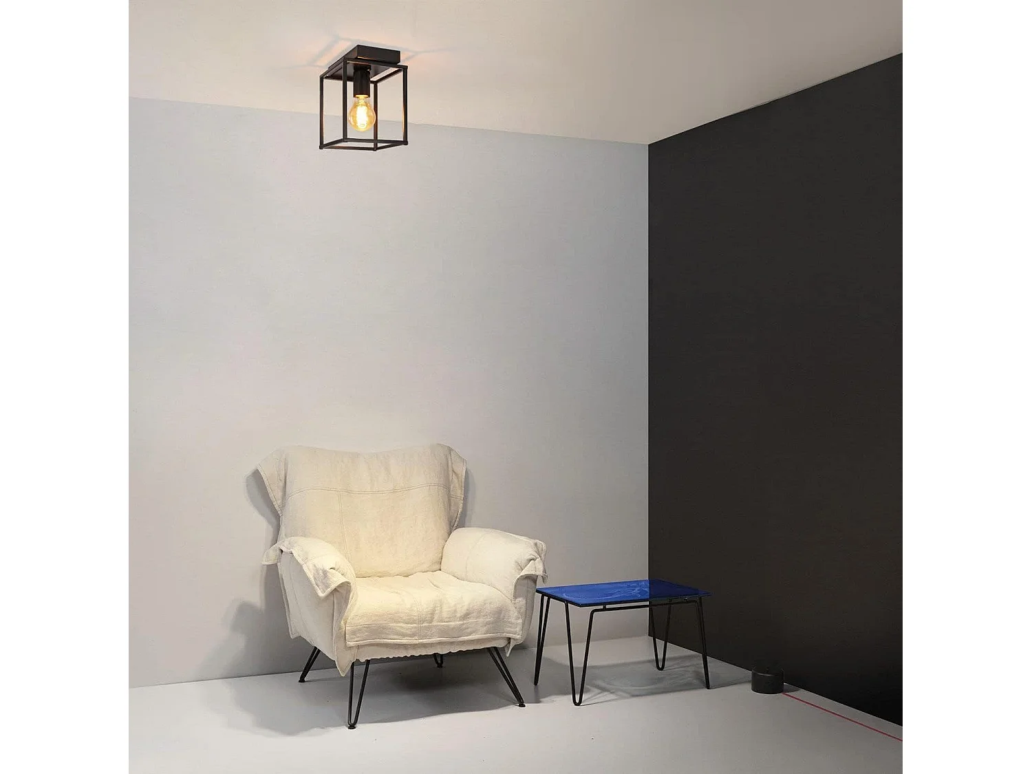 NETTLIFE Plafondlamp E27 - vierkant - Retro Plafondverlichting - Zwart - Vintage - Metalen Lamp - voor Slaapkamer | Woonkamer | Gang | Keuken - Max.40W