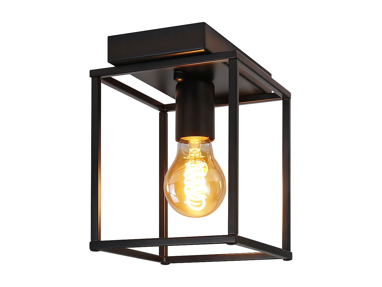 NETTLIFE Plafondlamp E27 - vierkant - Retro Plafondverlichting - Zwart - Vintage - Metalen Lamp - voor Slaapkamer | Woonkamer | Gang | Keuken - Max.40W