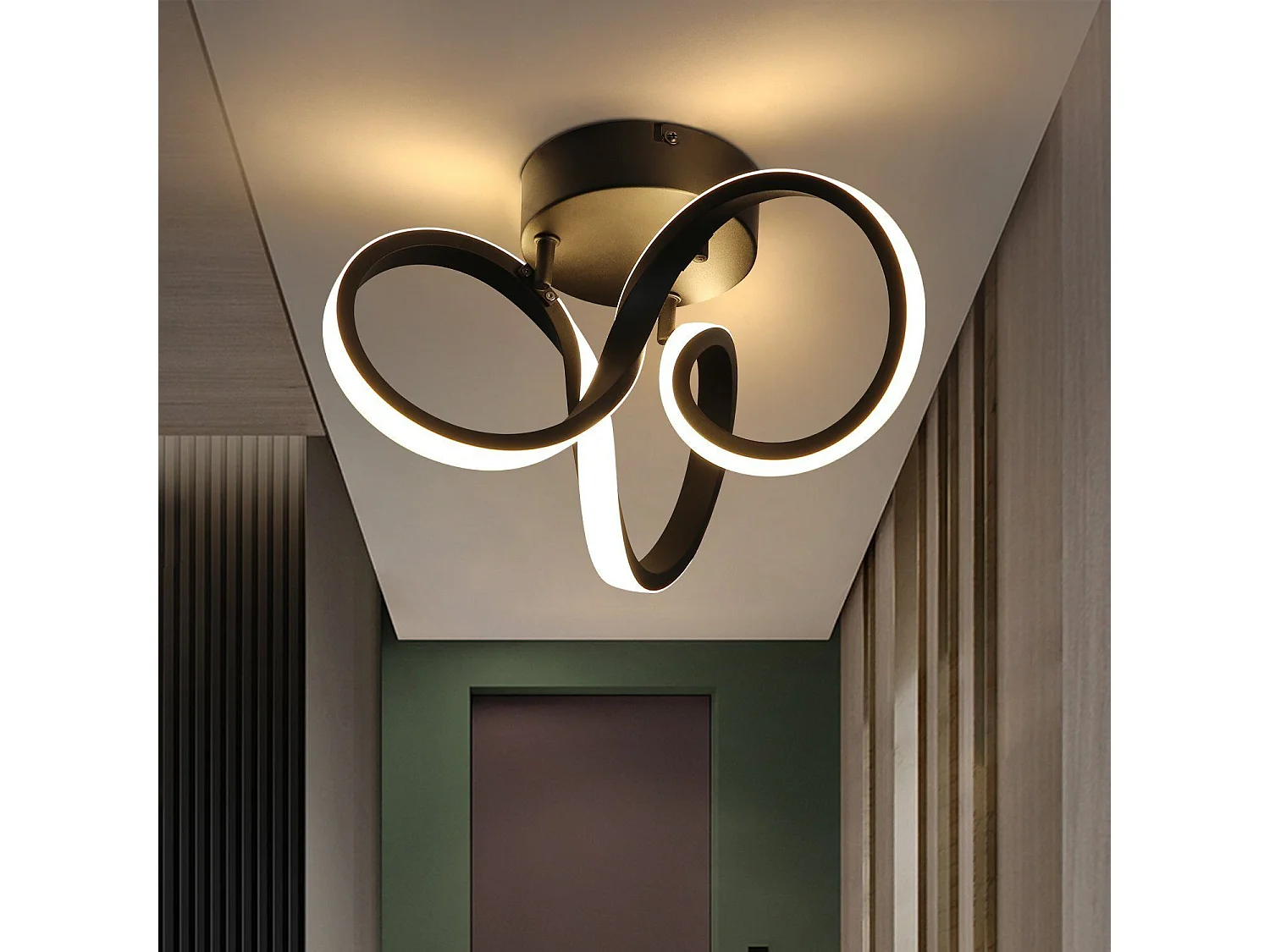 NETTLIFE Plafonnier LED noir 31cm, 19 W intérieur 3000 K blanc chaud pour couloir, bureau, bureau, salon, chambre