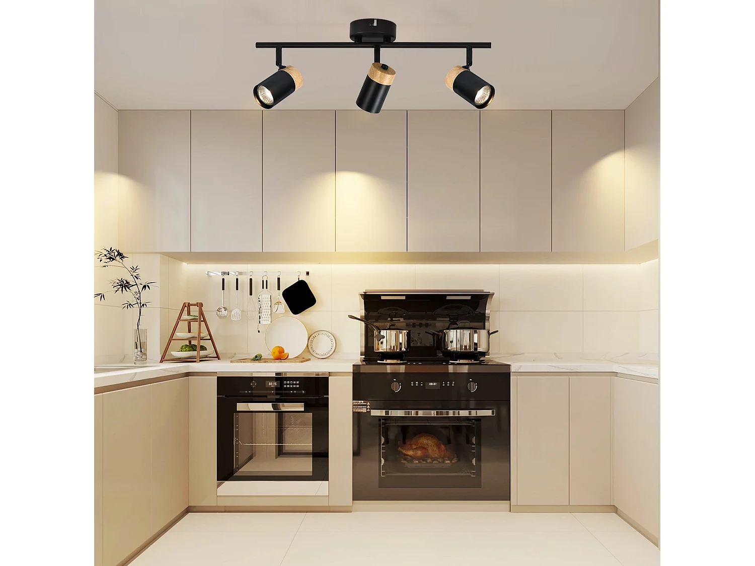 NETTLIFE Plafonnier 3 spots  bois GU10 noir orientable 330° pour salon chambre cuisine chambre d'enfant sans ampoule