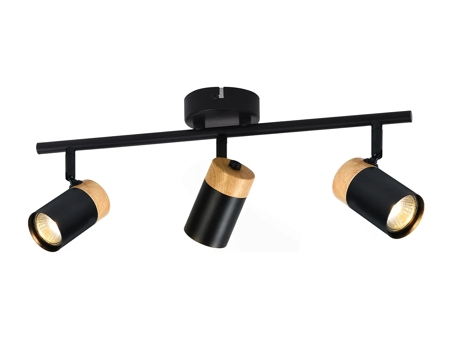 NETTLIFE Plafonnier 3 spots  bois GU10 noir orientable 330° pour salon chambre cuisine chambre d'enfant sans ampoule