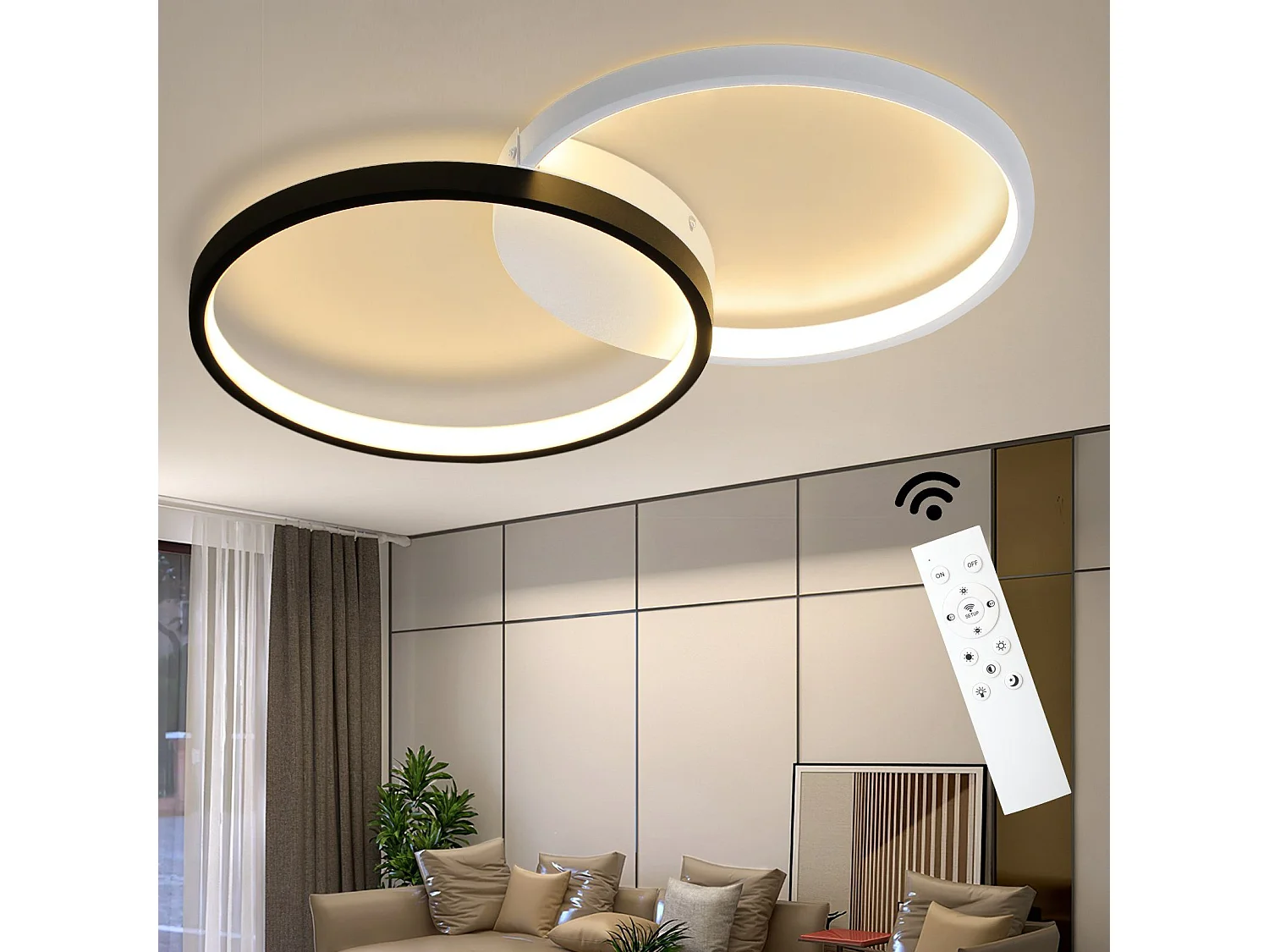 LED Deckenleuchte 45W, 3000K-6000K, 50cm dimmbar schwarz modern mit Fernbedienung Metalldesign