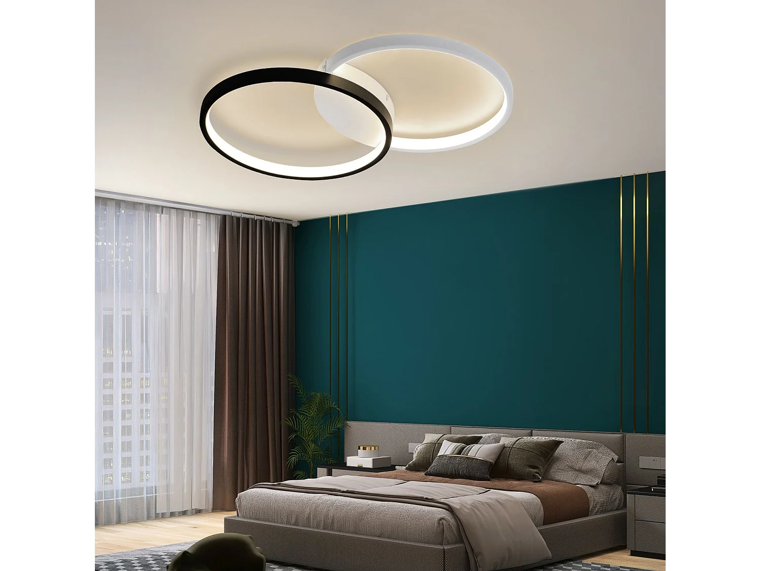 LED Deckenleuchte 45W, 3000K-6000K, 50cm dimmbar schwarz modern mit Fernbedienung Metalldesign