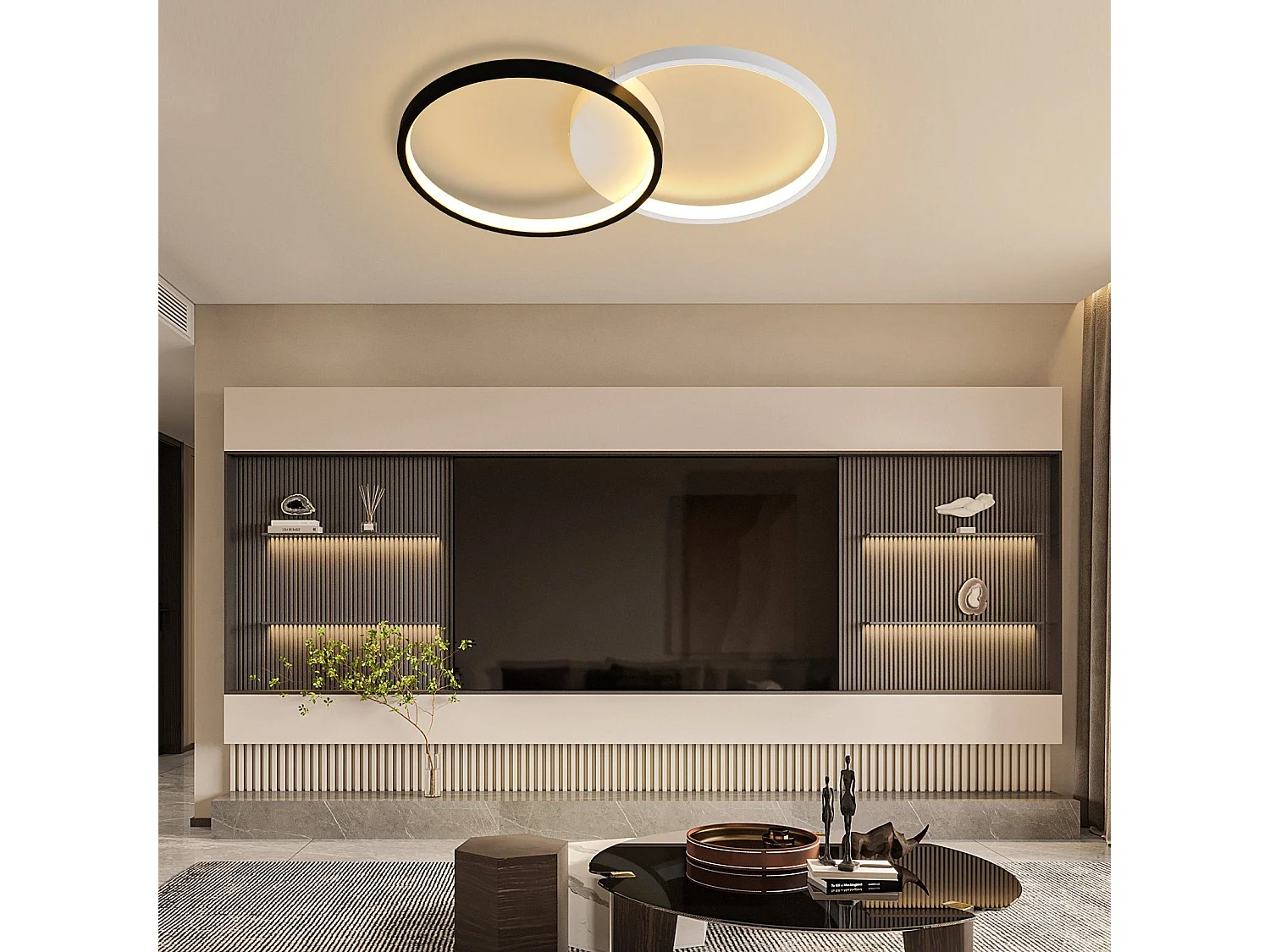 NETTLIFE Plafonnier LED 45W, 3000K-6000K, 50CM dimmable noir moderne avec télécommande lampe de salon lampe de cuisine design en métal pour chambre