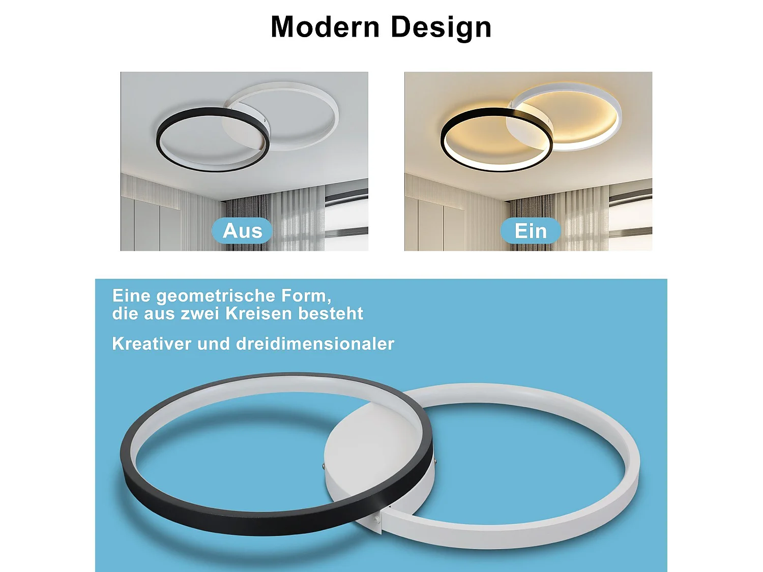 NETTLIFE Plafonnier LED 45W, 3000K-6000K, 50CM dimmable noir moderne avec télécommande lampe de salon lampe de cuisine design en métal pour chambre