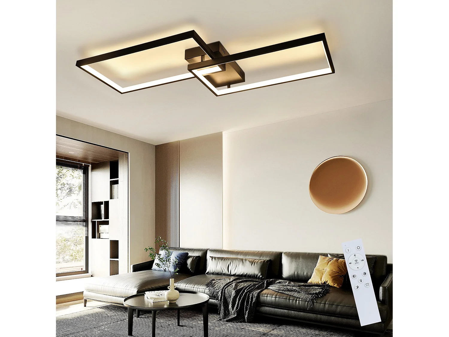 NETTLIFE Plafondlamp LED 80cm Dimbaar 2-Lichts Zwart met Afstandsbediening rechthoekig Moderne Plafondverlichting Metaal voor Slaapkamer | Keuken | Eetkamer 48W