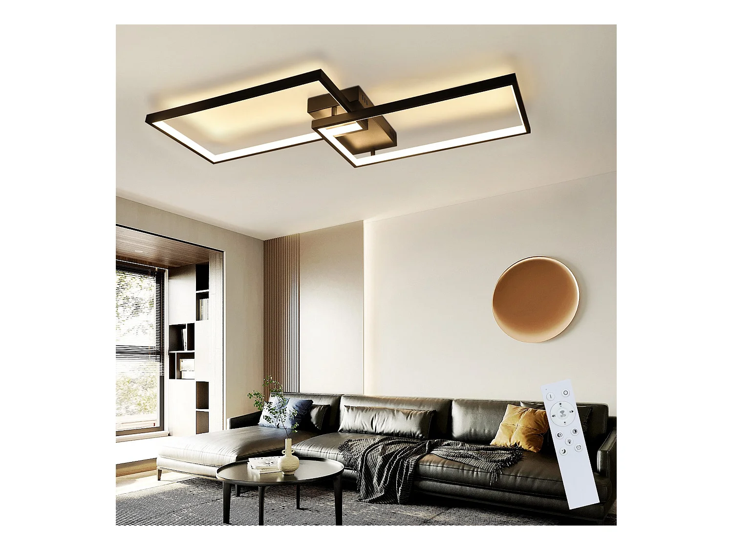 NETTLIFE Lámpara de Techo LED Negra 80 cm Moderna  Regulable con Mando a Distancia 48W Rectángulo Diseño de Metal para Dormitorio Habitación Infantil