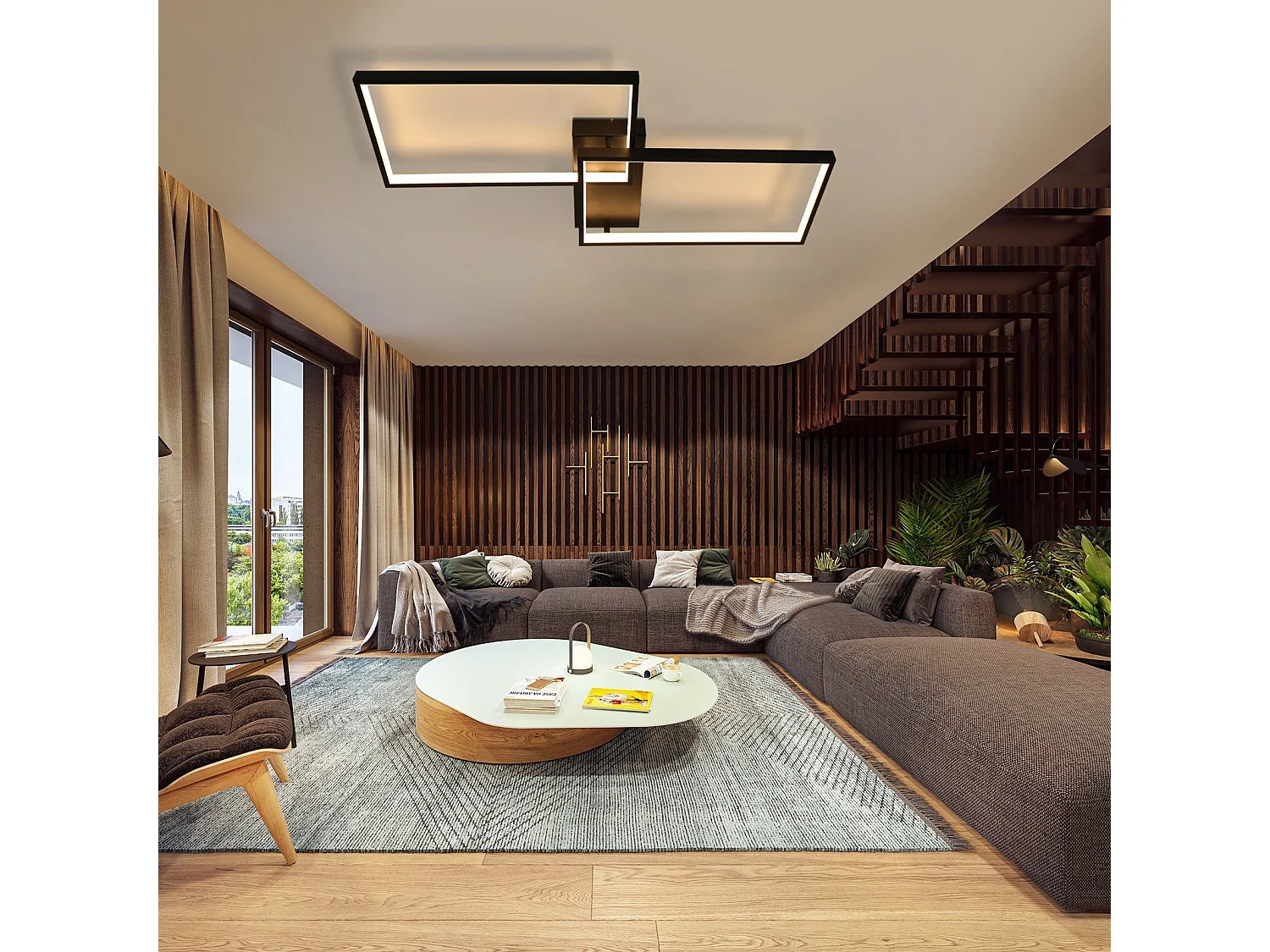 NETTLIFE Plafonnier LED Noir 80 cm Salon Moderne Dimmable avec Télécommande 48W Rectangle Design Métal pour Chambre Chambre d'Enfant