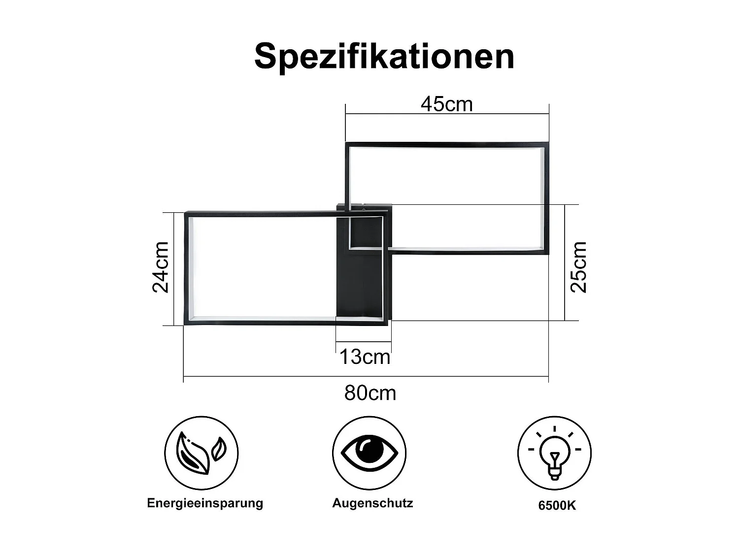 Schwarze LED Deckenleuchte 80 cm Modernes Wohnzimmer Dimmbar Mit Fernbedienung 48w Rechteck Metall Design
