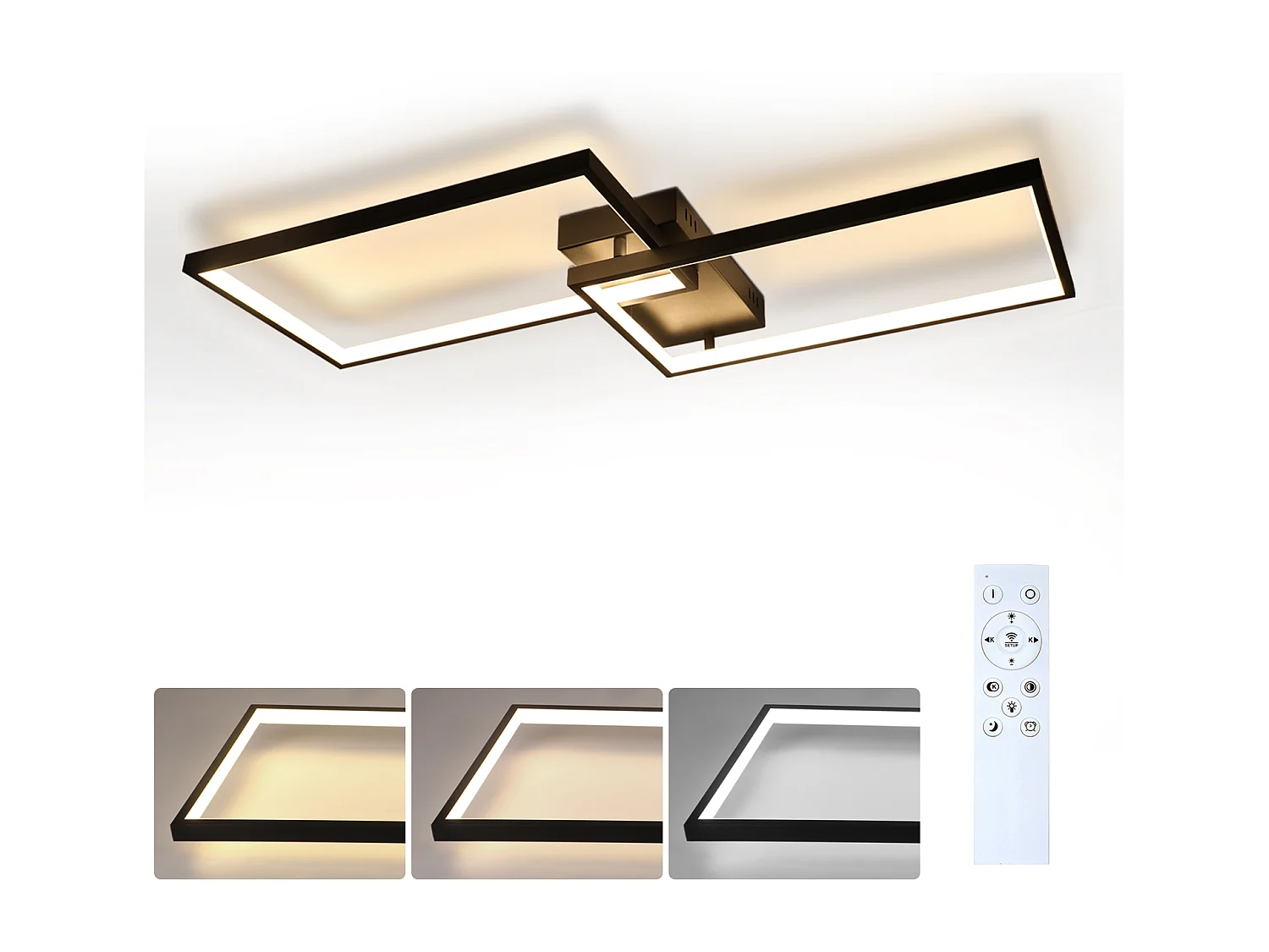 NETTLIFE Plafonnier LED Noir 80 cm Salon Moderne Dimmable avec Télécommande 48W Rectangle Design Métal pour Chambre Chambre d'Enfant