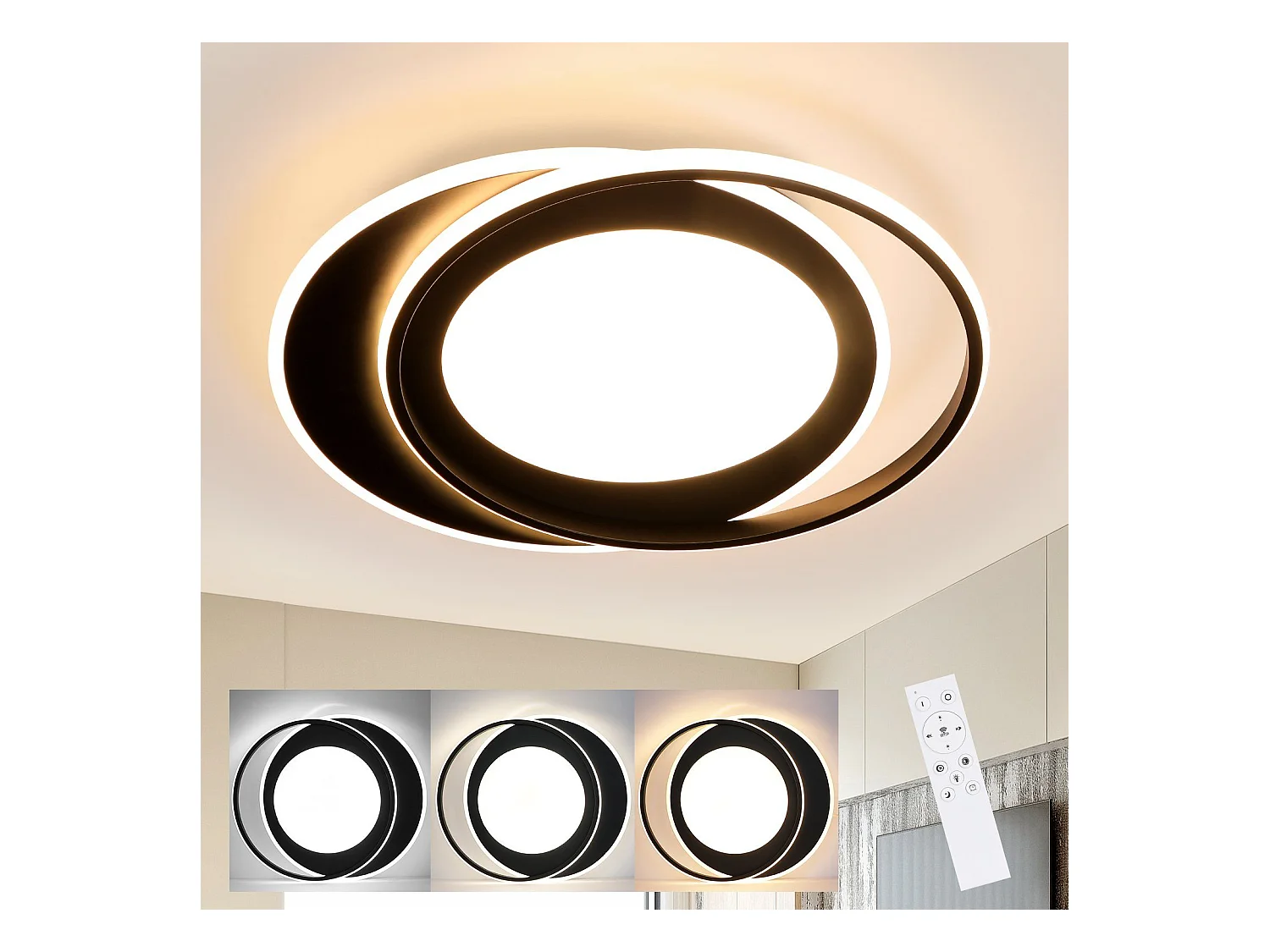 NETTLIFE Ronde LED Plafondlamp 66W Moderne Slaapkamer Zwart Dimbaar met Afstandsbediening