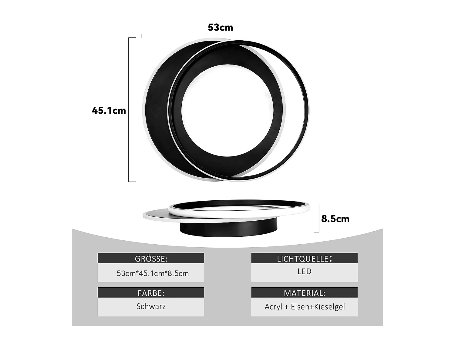 NETTLIFE Plafonnier LED Rond 66W Moderne Chambre Noir Dimmable avec Télécommande