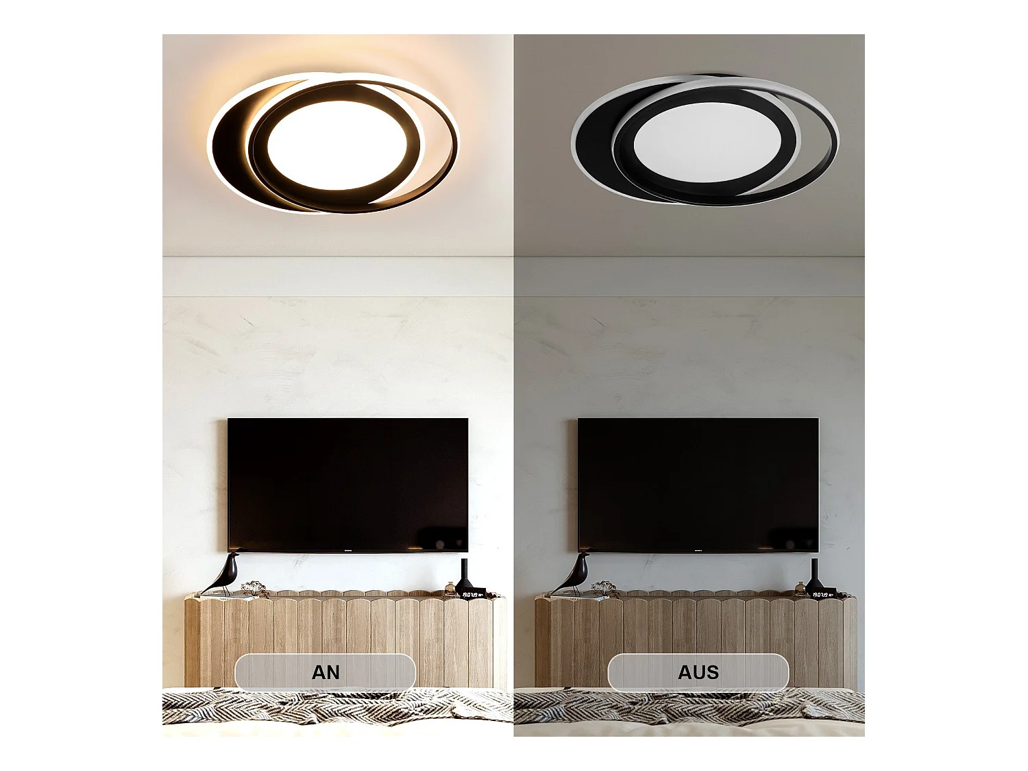 NETTLIFE Plafonnier LED Rond 66W Moderne Chambre Noir Dimmable avec Télécommande