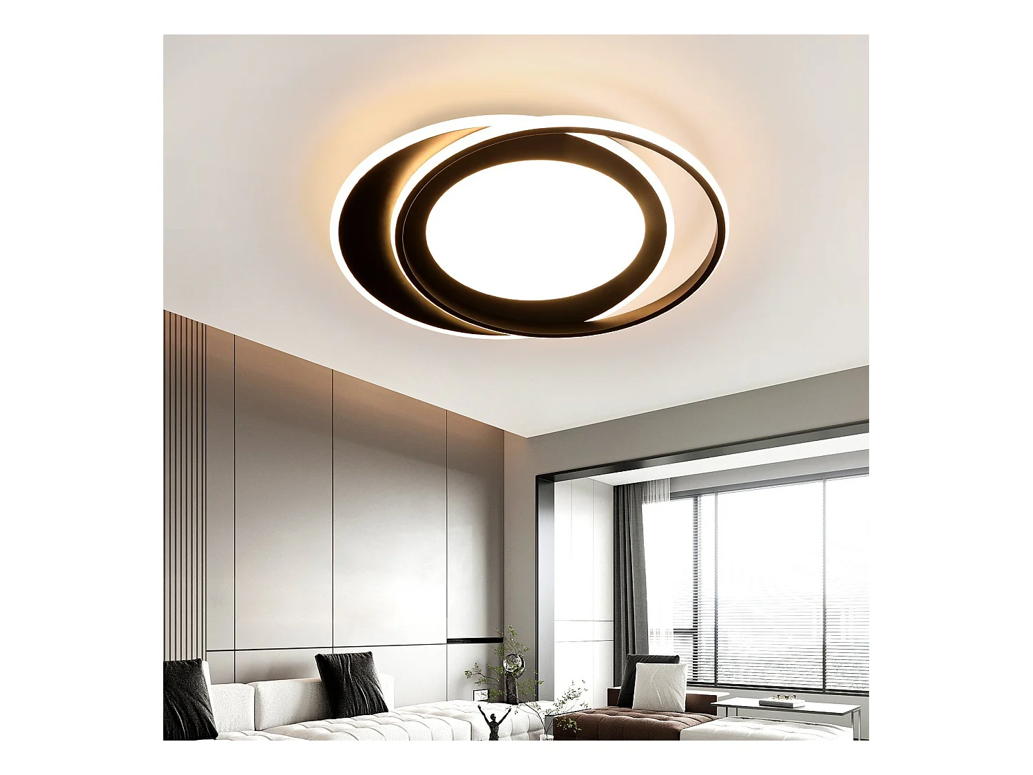 NETTLIFE Plafonnier LED Rond 66W Moderne Chambre Noir Dimmable avec Télécommande