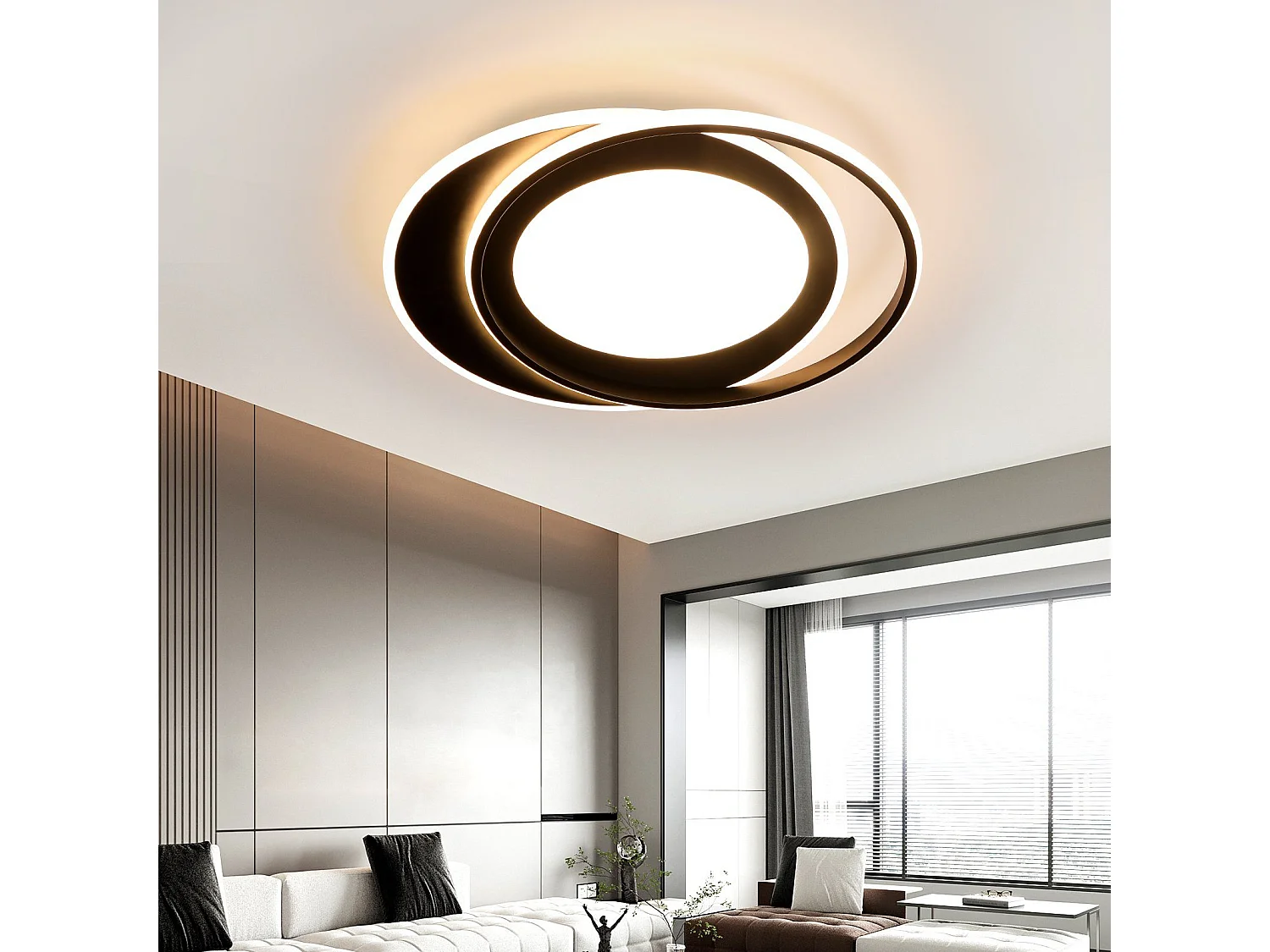 NETTLIFE Plafonnier LED Rond 66W Moderne Chambre Noir Dimmable avec Télécommande