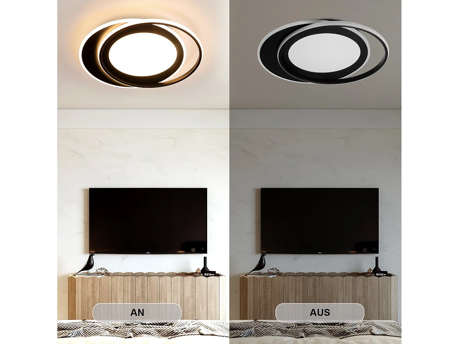 NETTLIFE Ronde LED Plafondlamp 66W Moderne Slaapkamer Zwart Dimbaar met Afstandsbediening