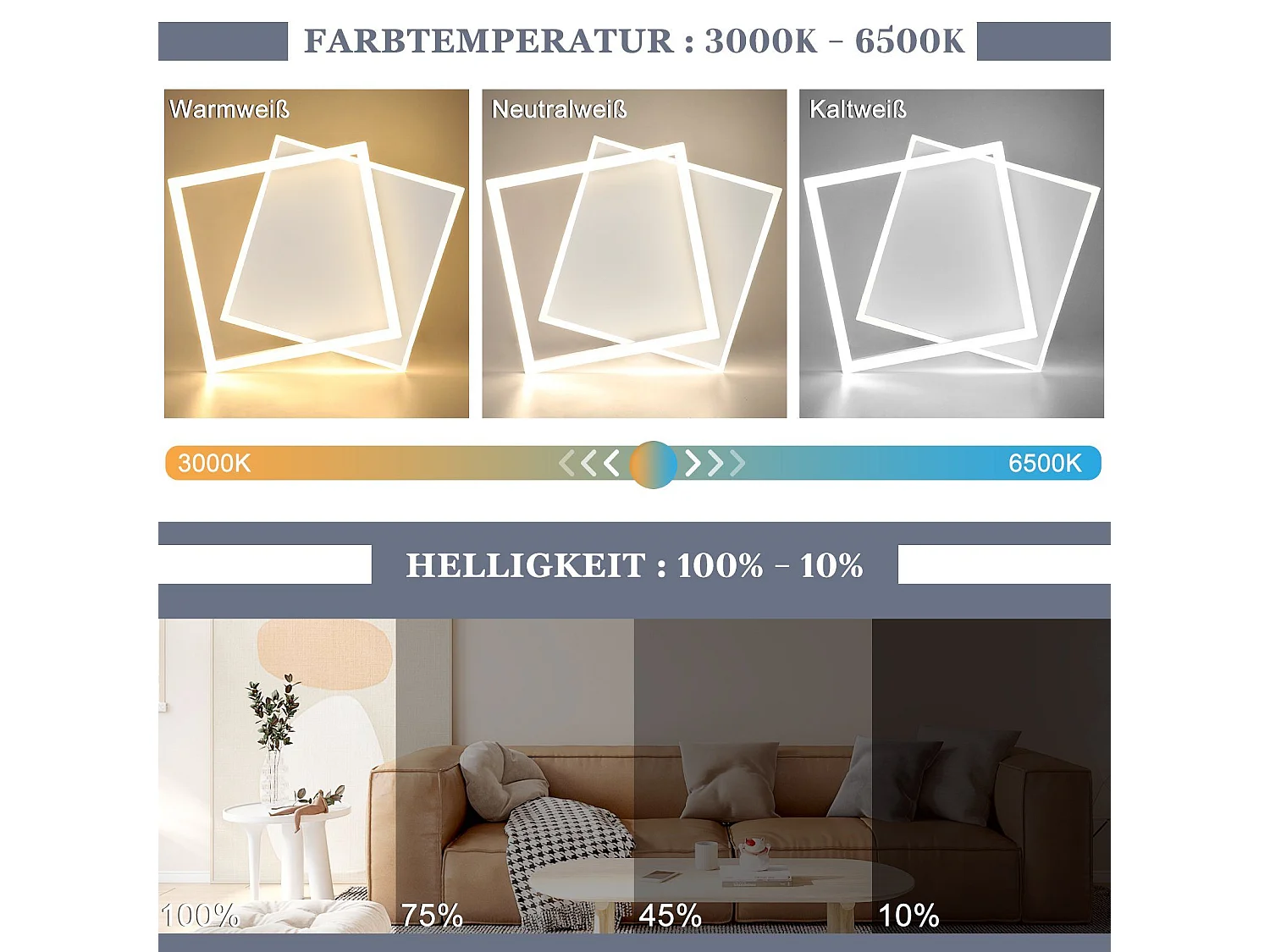 NETTLIFE LED Plafondlamp - vierkant - wit - Dimbaar 3000-6000K -slaapkamerlamp met afstandsbediening 42W - modern keukenlamp van acryl voor woonkamer | keuken