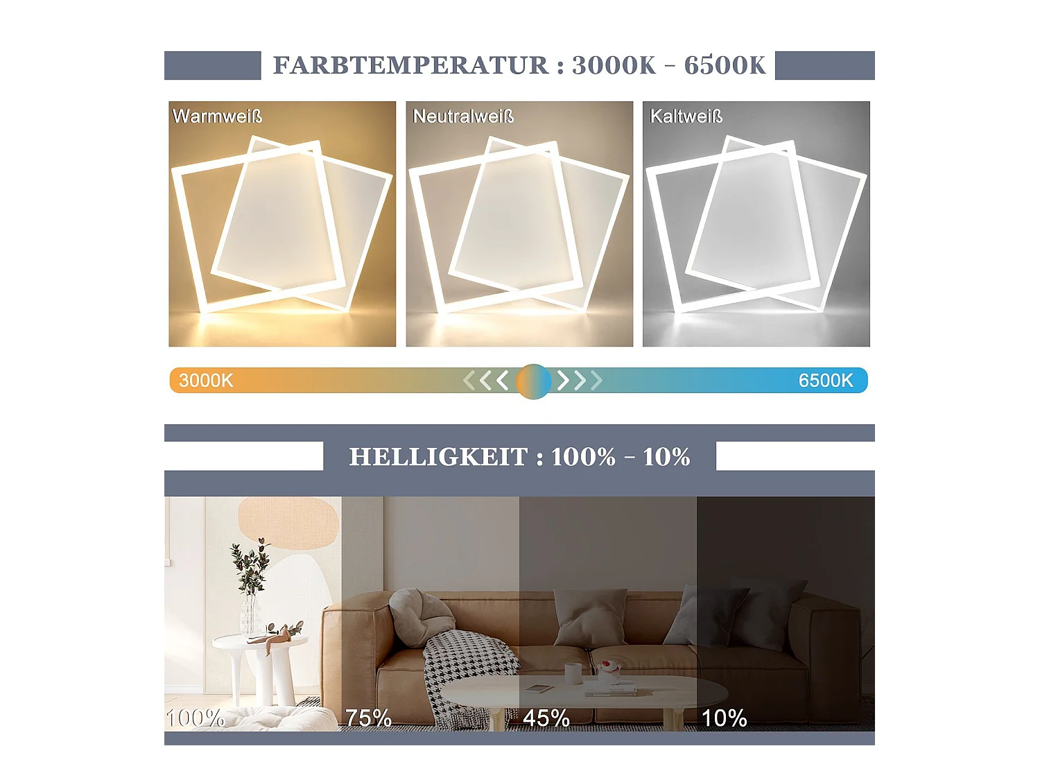 NETTLIFE Plafonnier LED Salon Chambre Lampe Dimmable avec Télécommande 42W Design Moderne Carré Blanc en Acrylique pour Cuisine