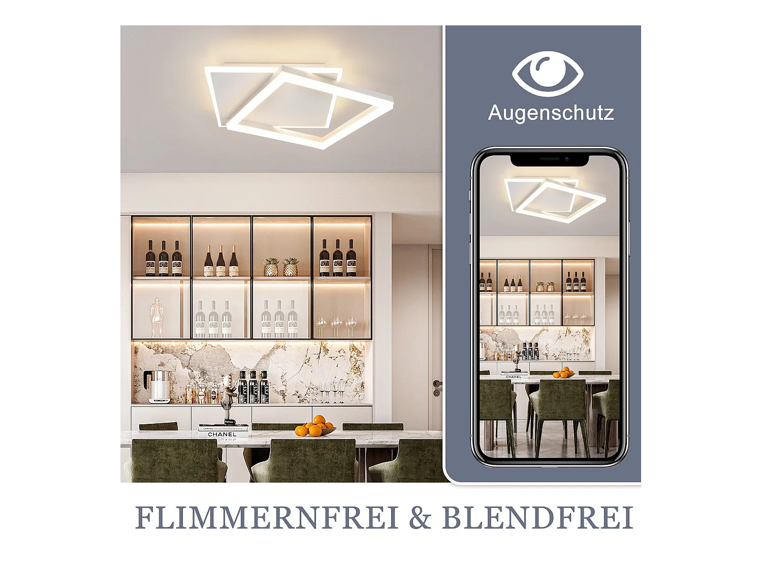 NETTLIFE Plafonnier LED Salon Chambre Lampe Dimmable avec Télécommande 42W Design Moderne Carré Blanc en Acrylique pour Cuisine