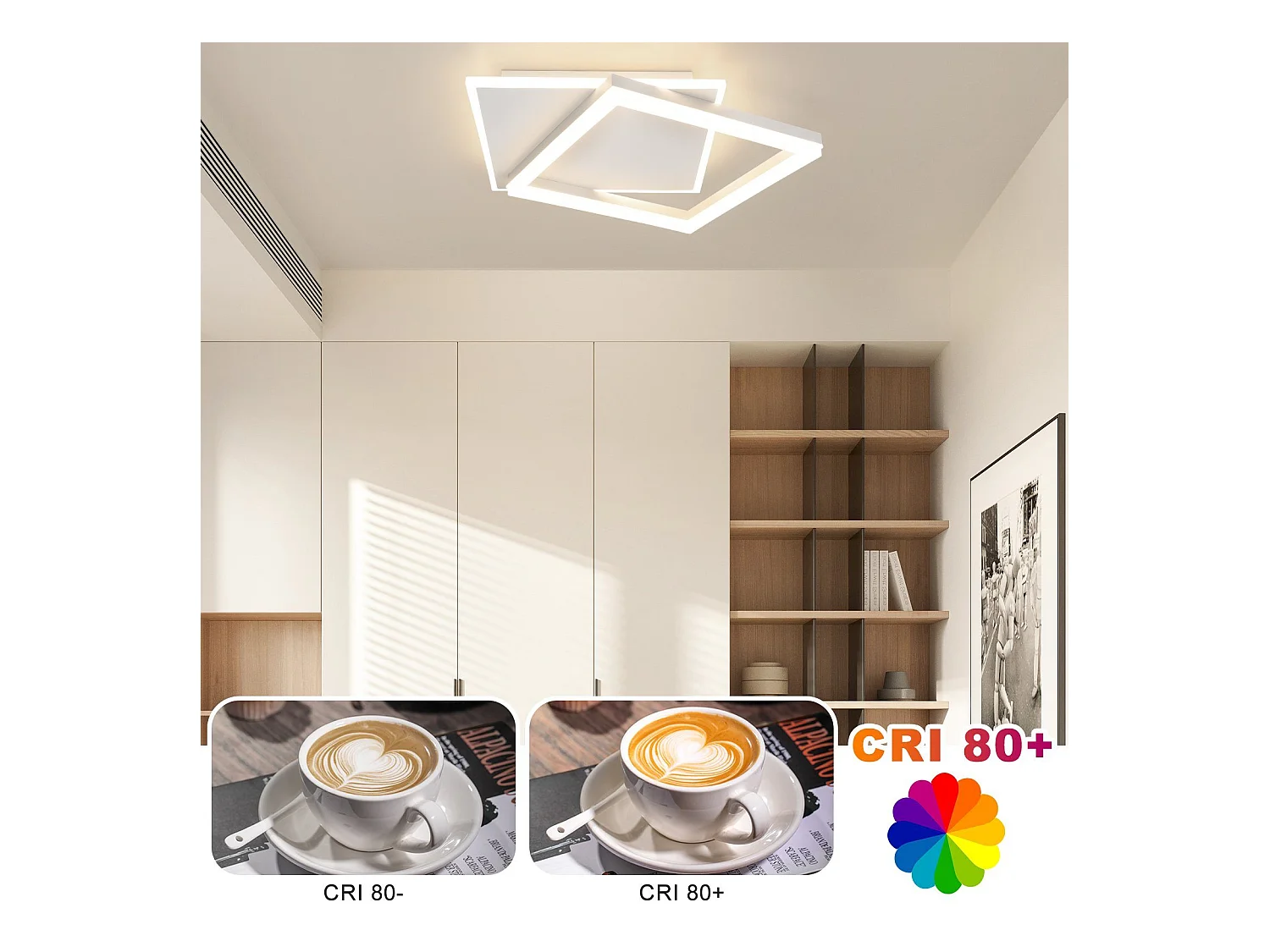 NETTLIFE Plafonnier LED Salon Chambre Lampe Dimmable avec Télécommande 42W Design Moderne Carré Blanc en Acrylique pour Cuisine