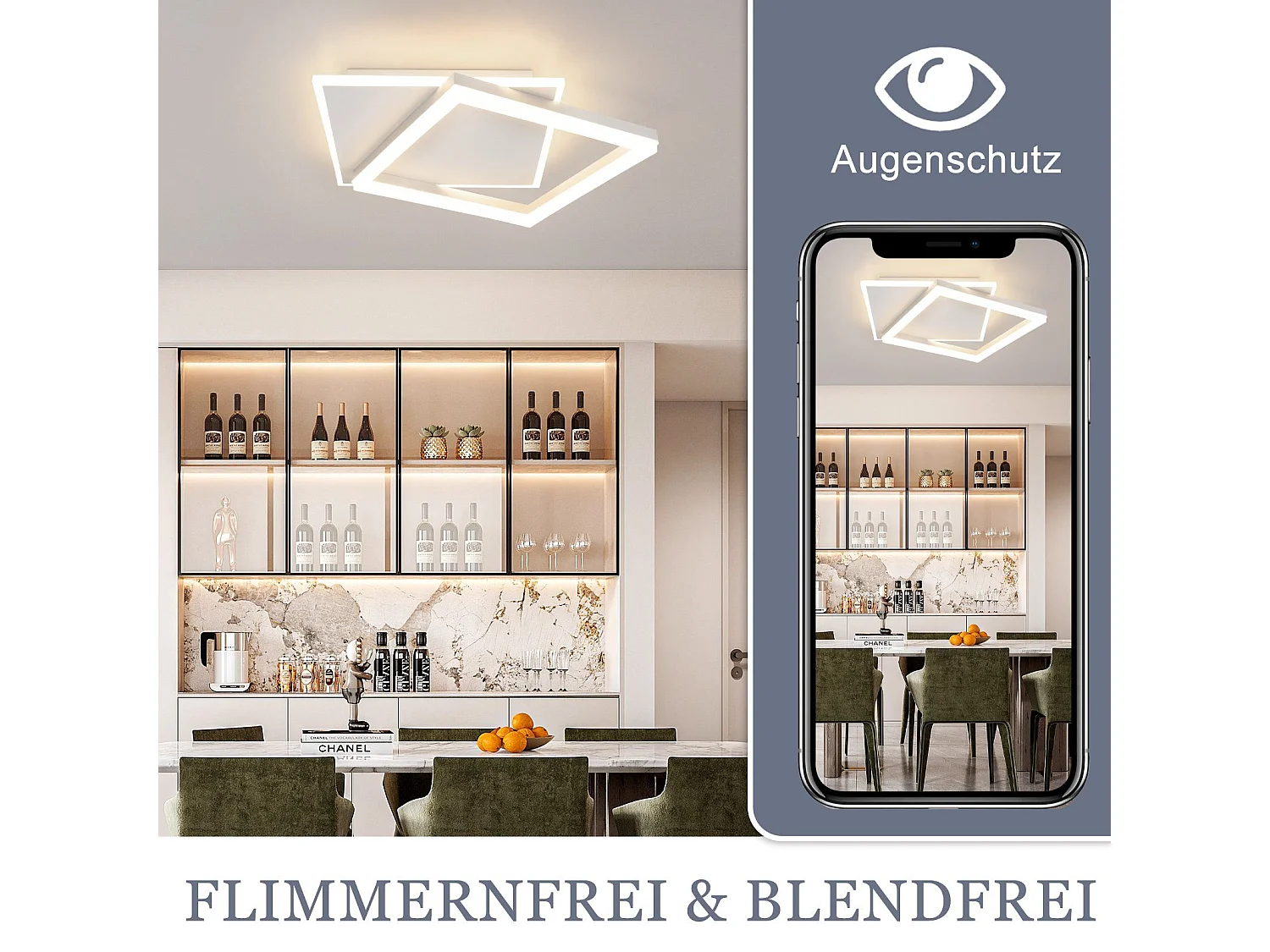 NETTLIFE LED-Deckenleuchte, Wohnzimmer-/Schlafzimmerlampe, dimmbar, mit Fernbedienung, 42 W, modernes Design, quadratisch, weißes Acryl, für die Küche